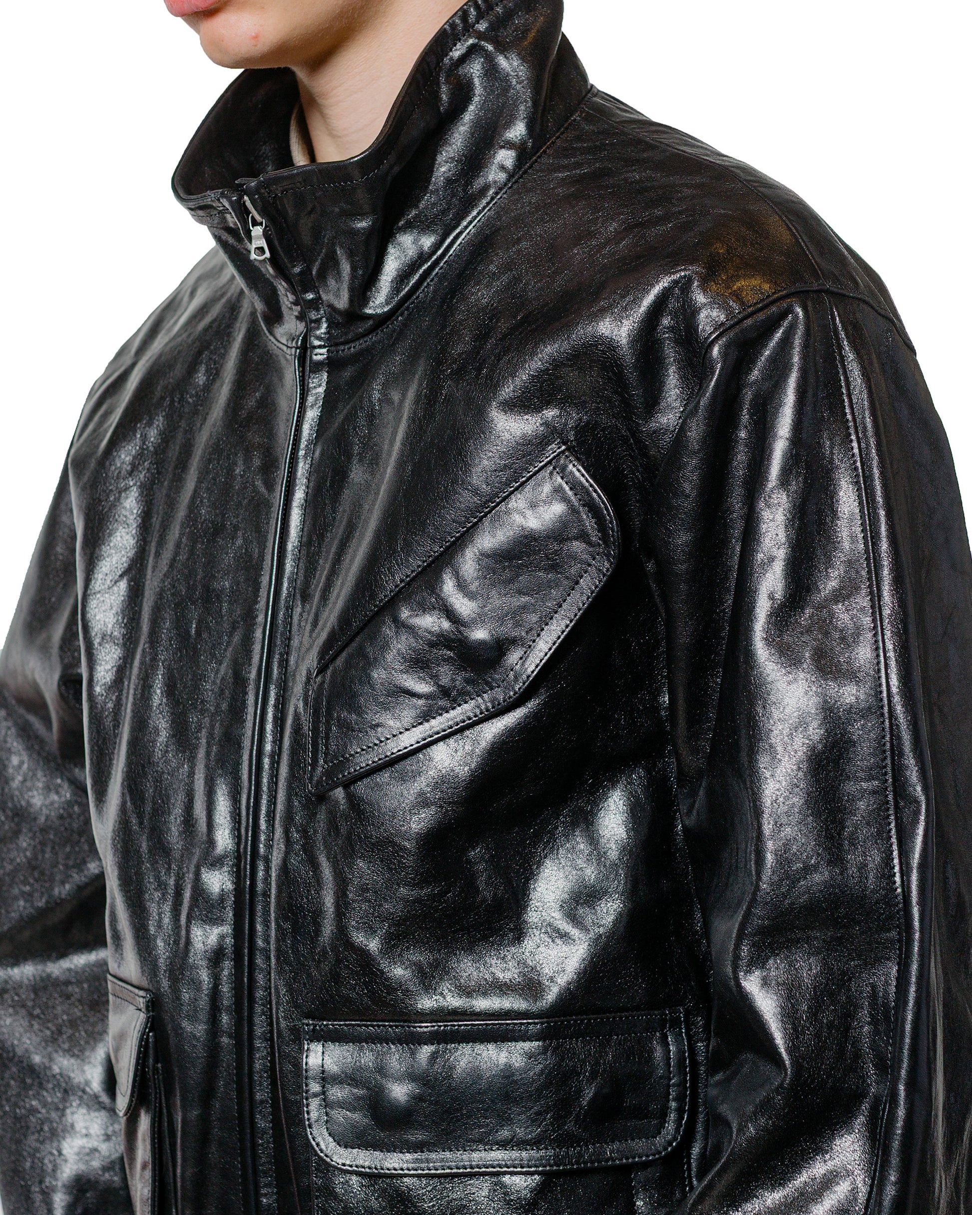 Auralee Lamb Leather Zip Blouson Black