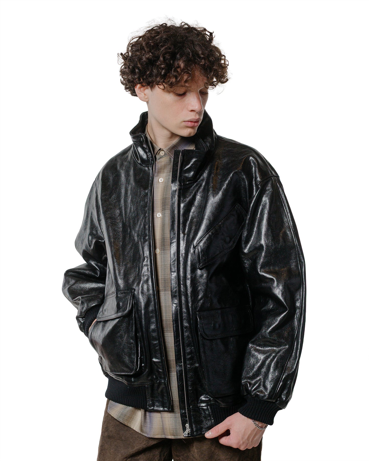 Auralee Lamb Leather Zip Blouson Black