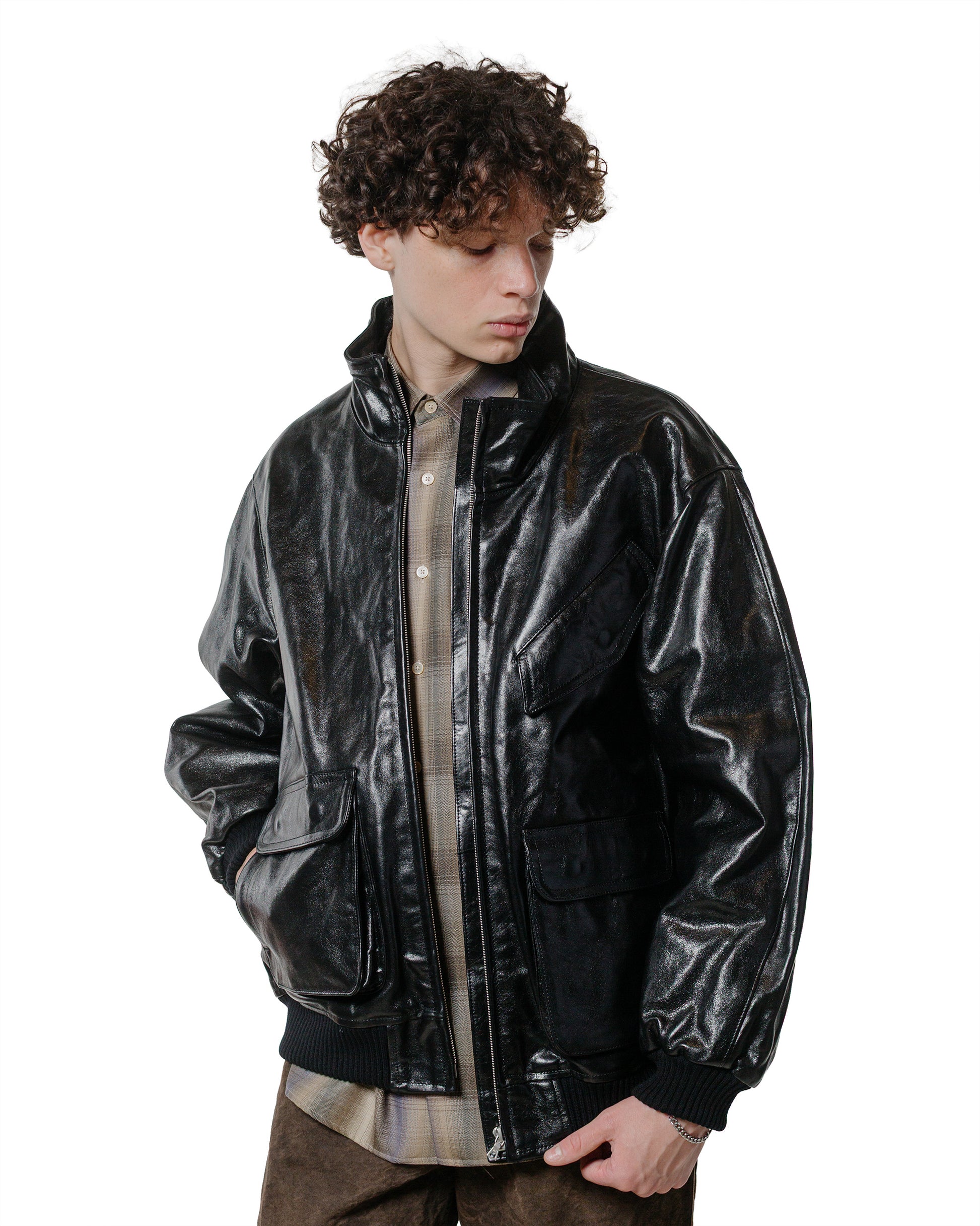 Auralee Lamb Leather Zip Blouson Black
