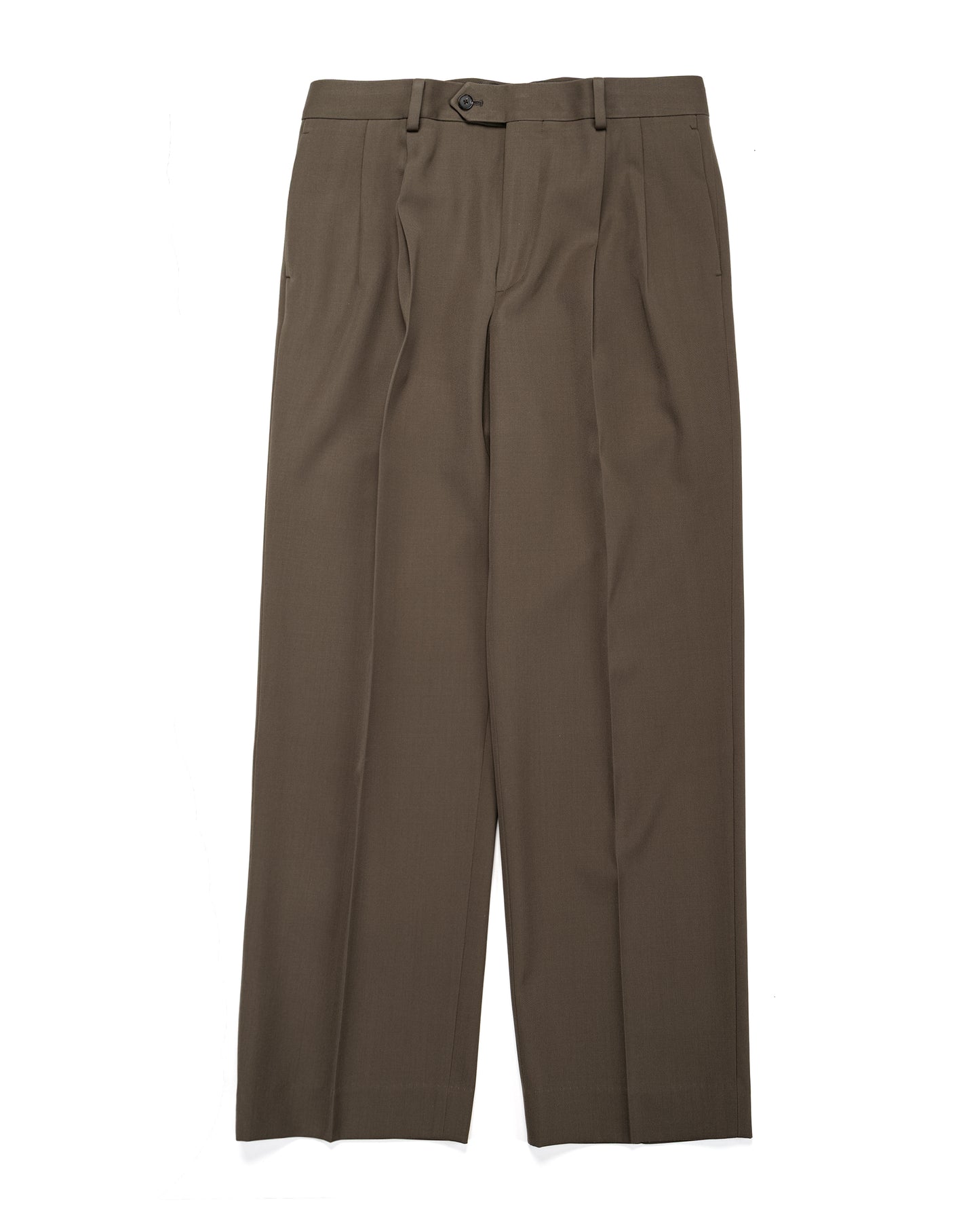 Auralee Light Wool Max Gabardine Two-Tuck Slacks Dark Olive Brown