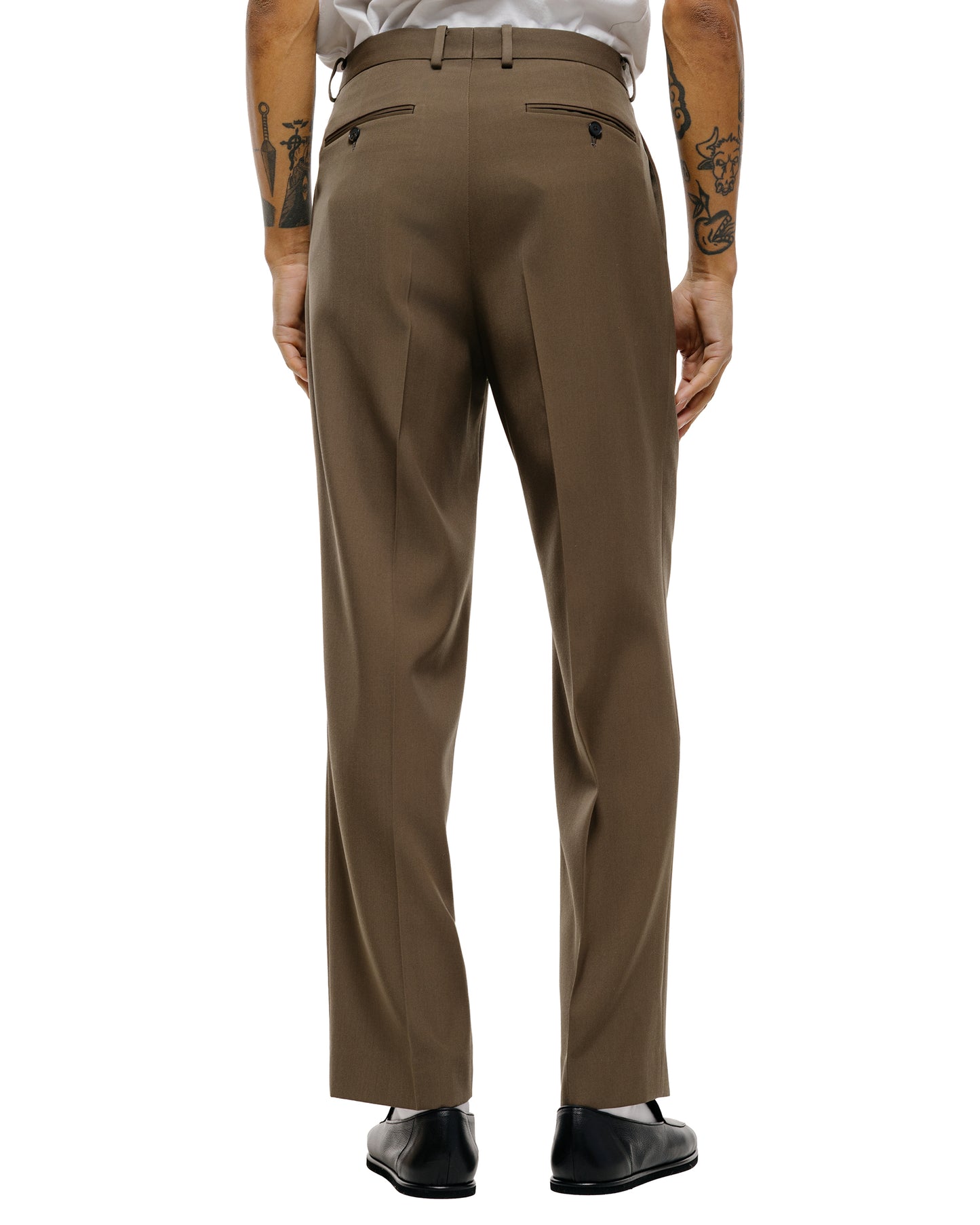 Auralee Light Wool Max Gabardine Two-Tuck Slacks Dark Olive Brown