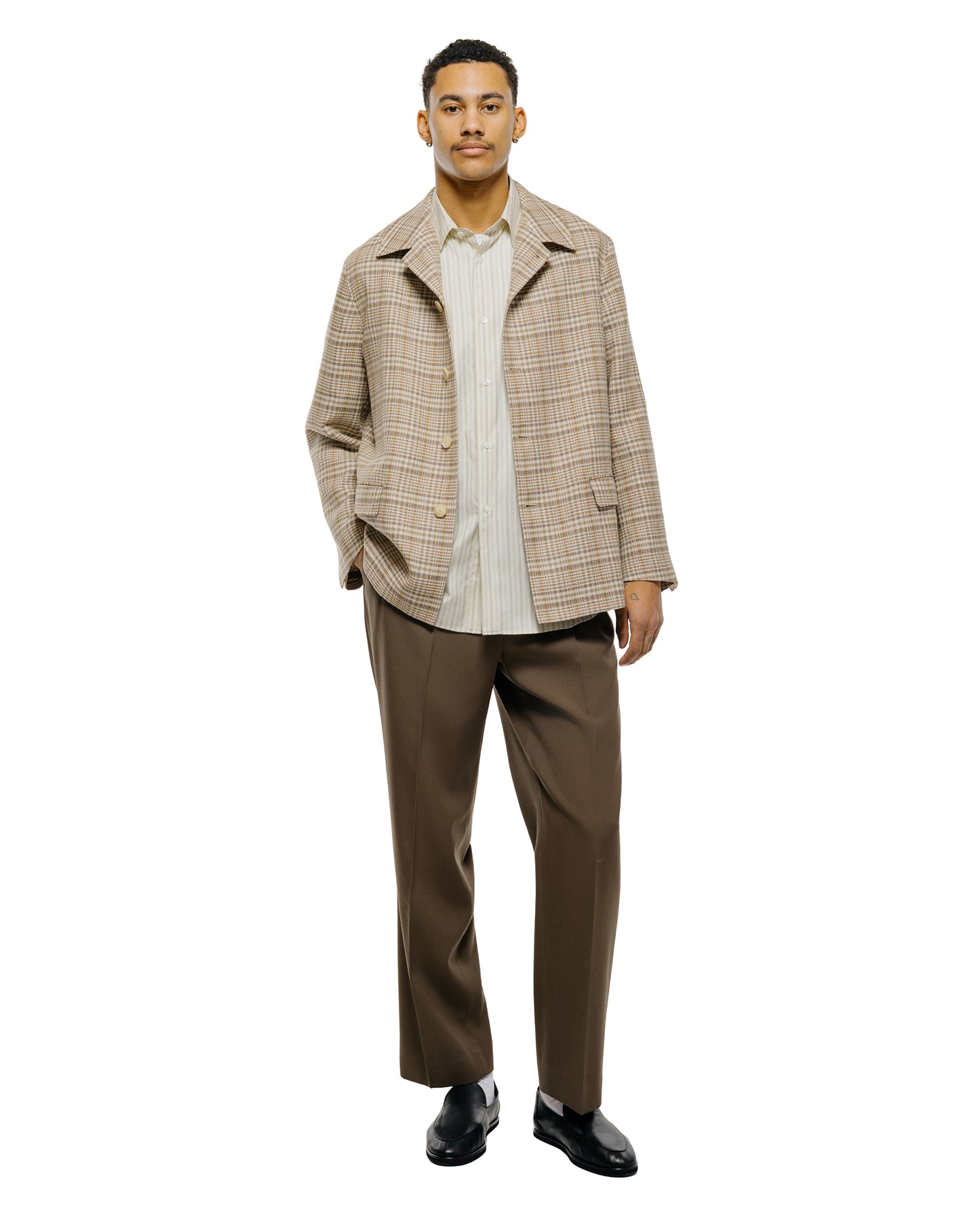 Auralee Light Wool Max Gabardine Two-Tuck Slacks Dark Olive Brown