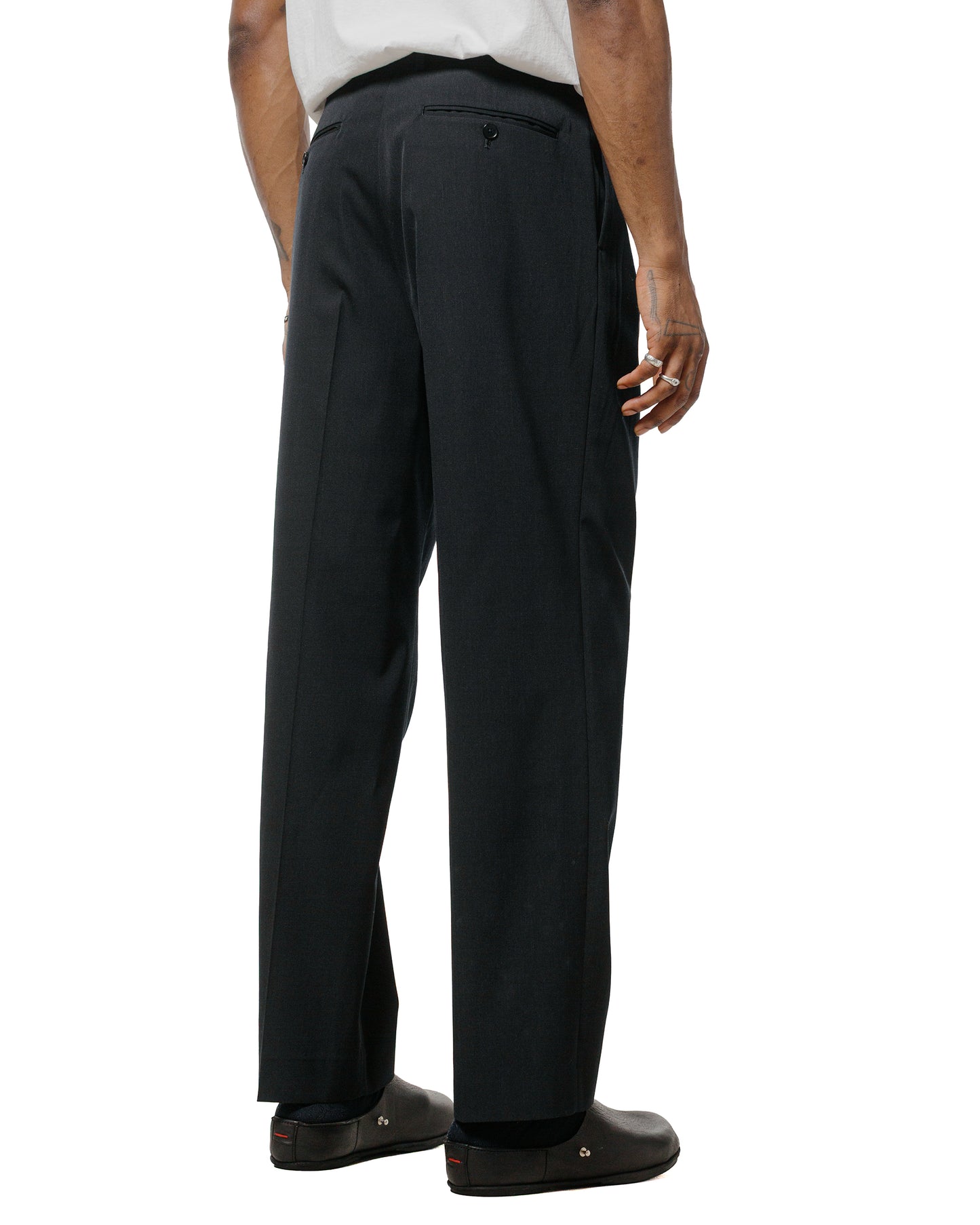 Auralee Light Wool Max Gabardine Two-Tuck Slacks Top Black