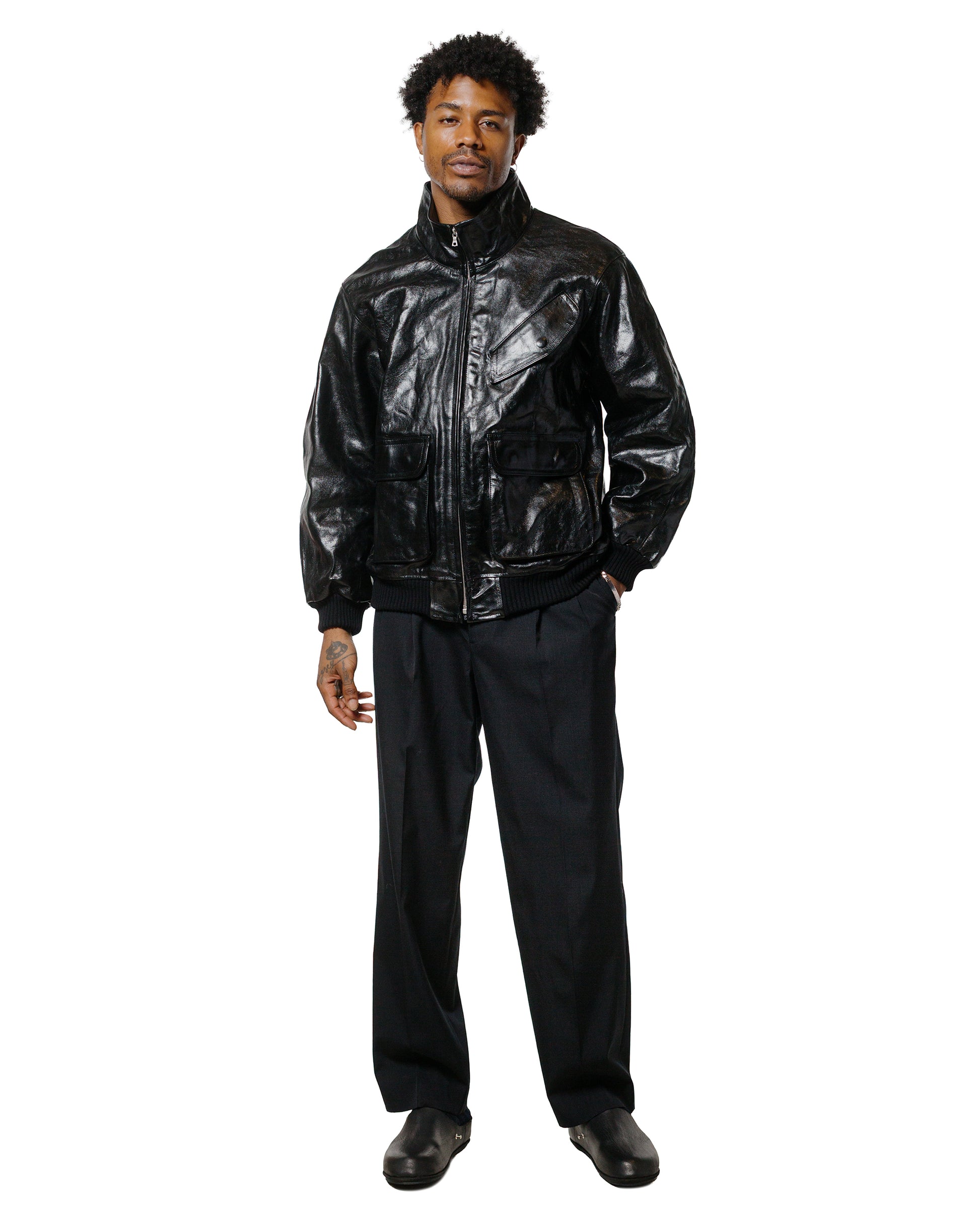 Auralee Light Wool Max Gabardine Two-Tuck Slacks Top Black