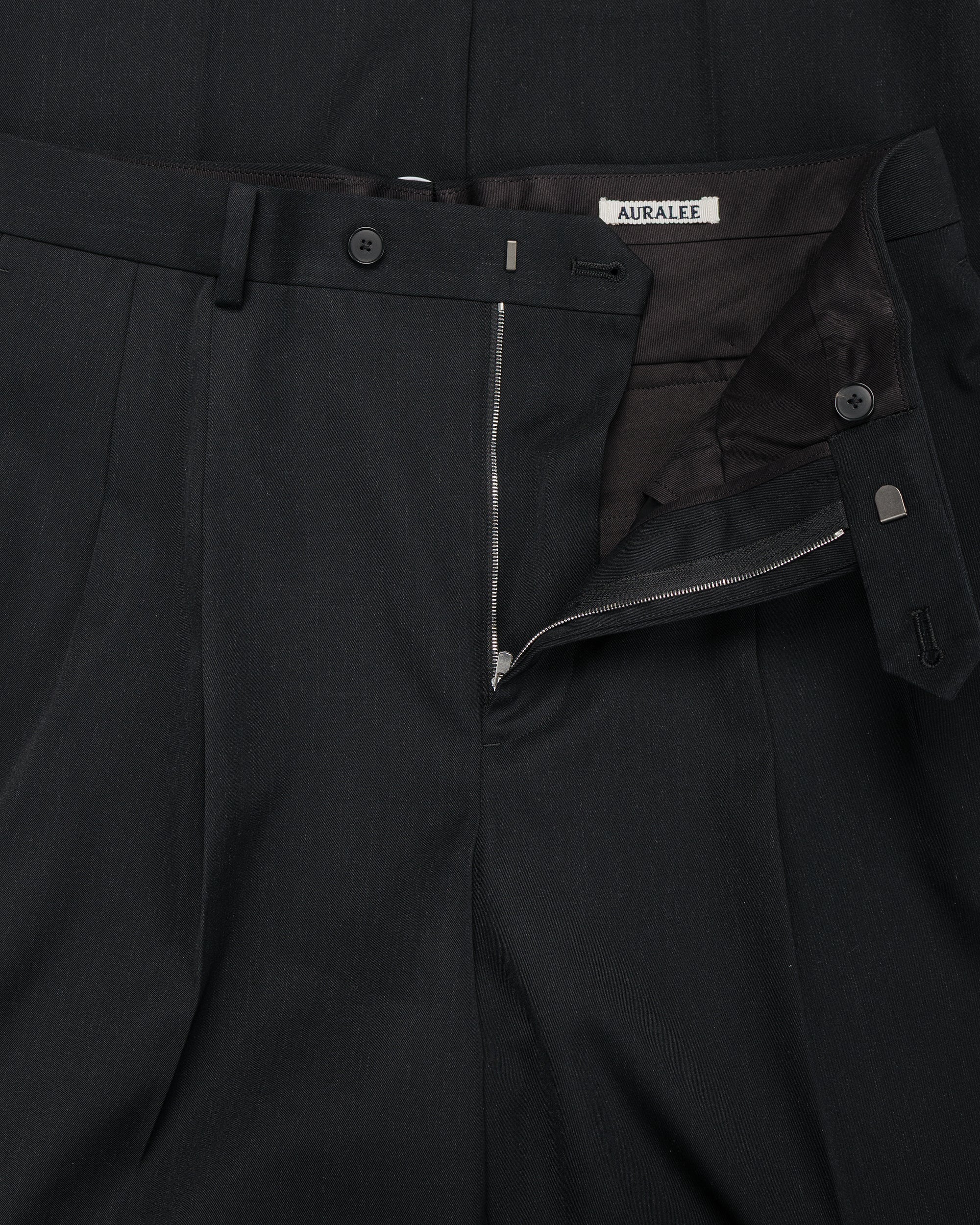 Auralee Light Wool Max Gabardine Two-Tuck Slacks Top Black