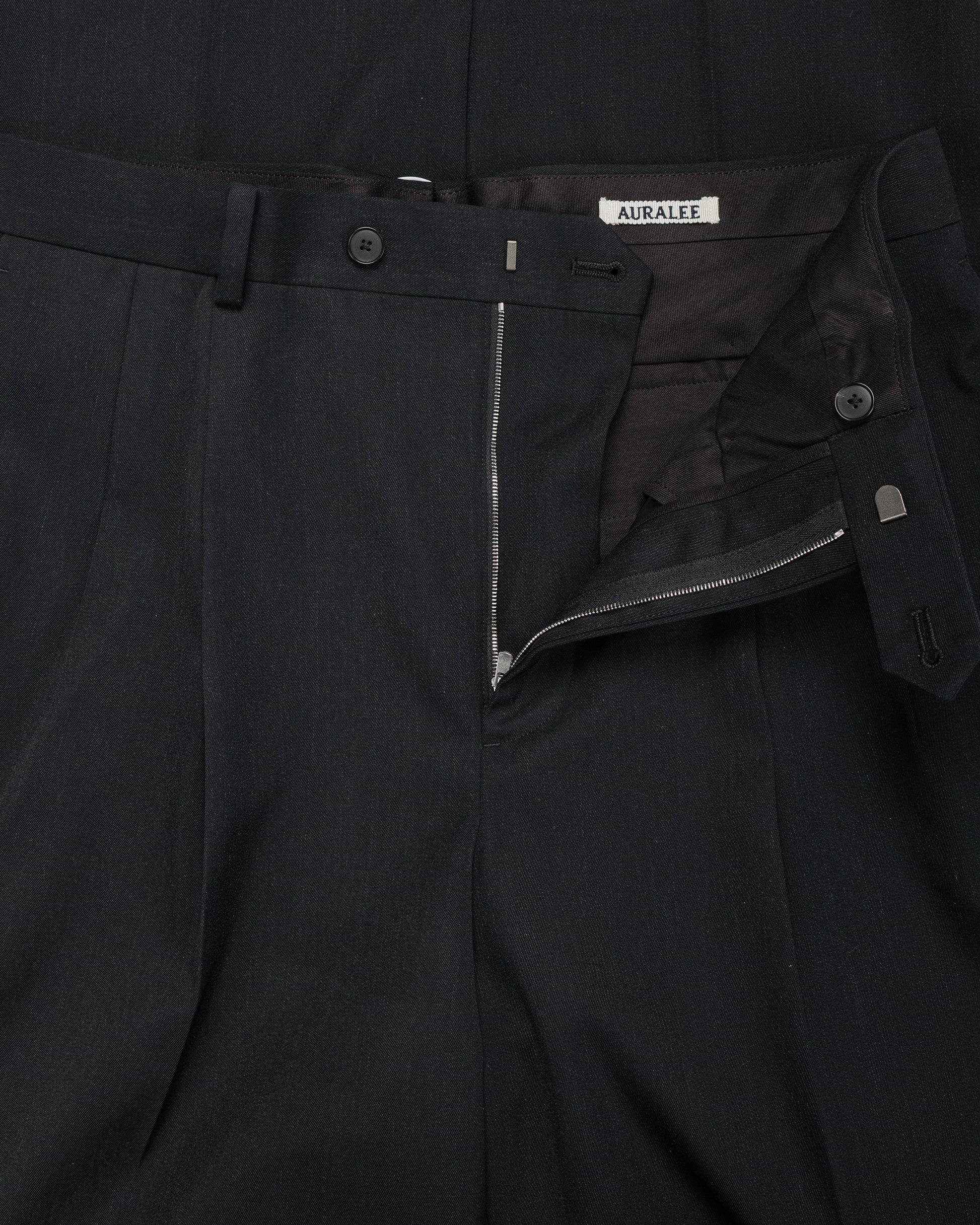 Auralee Light Wool Max Gabardine Two-Tuck Slacks Top Black