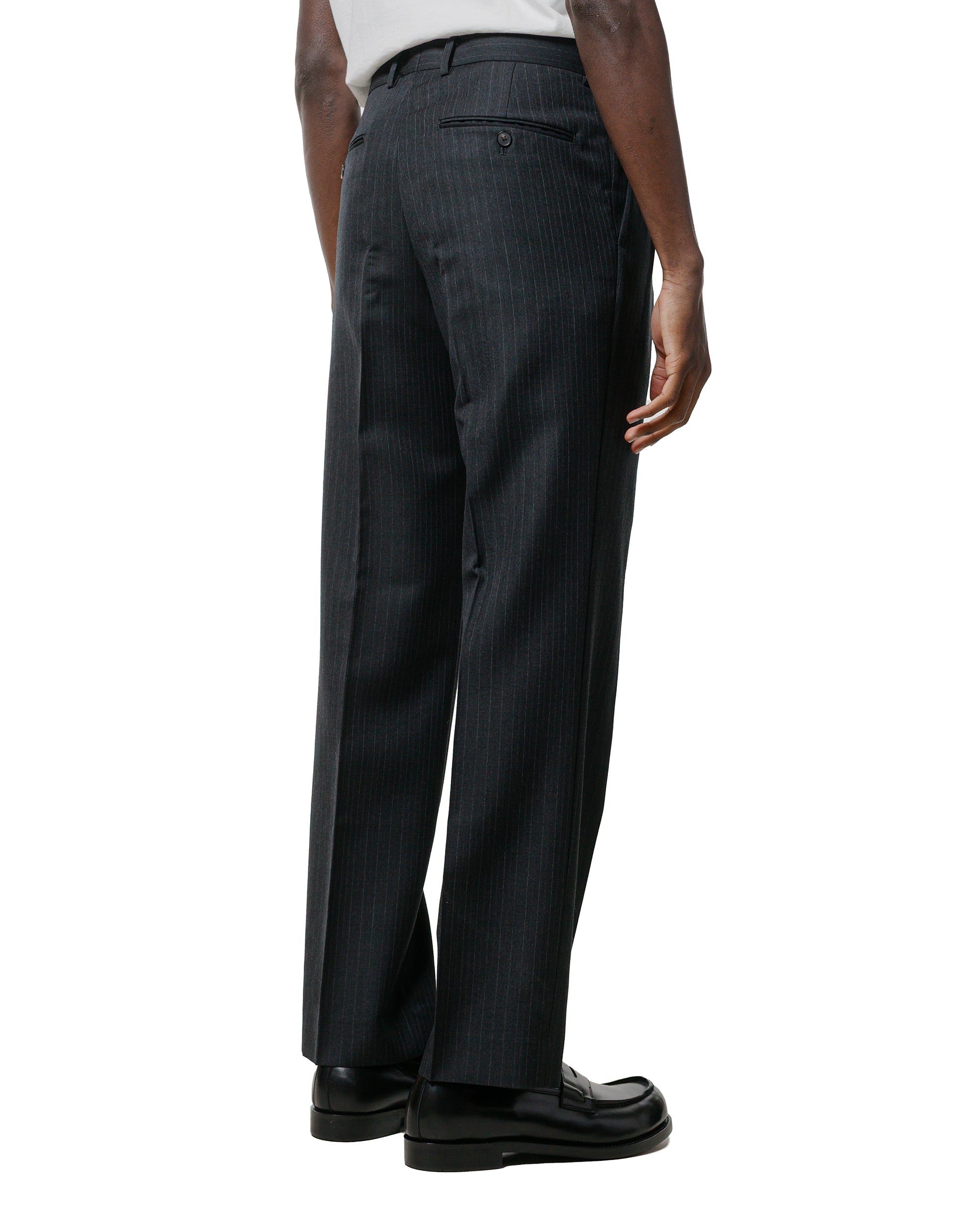Auralee Bluefaced Wool Two-Tuck Slacks Charcoal Navy Stripe