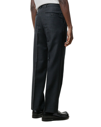 Auralee Light Wool Two-Tuck Slacks Charcoal Navy Stripe