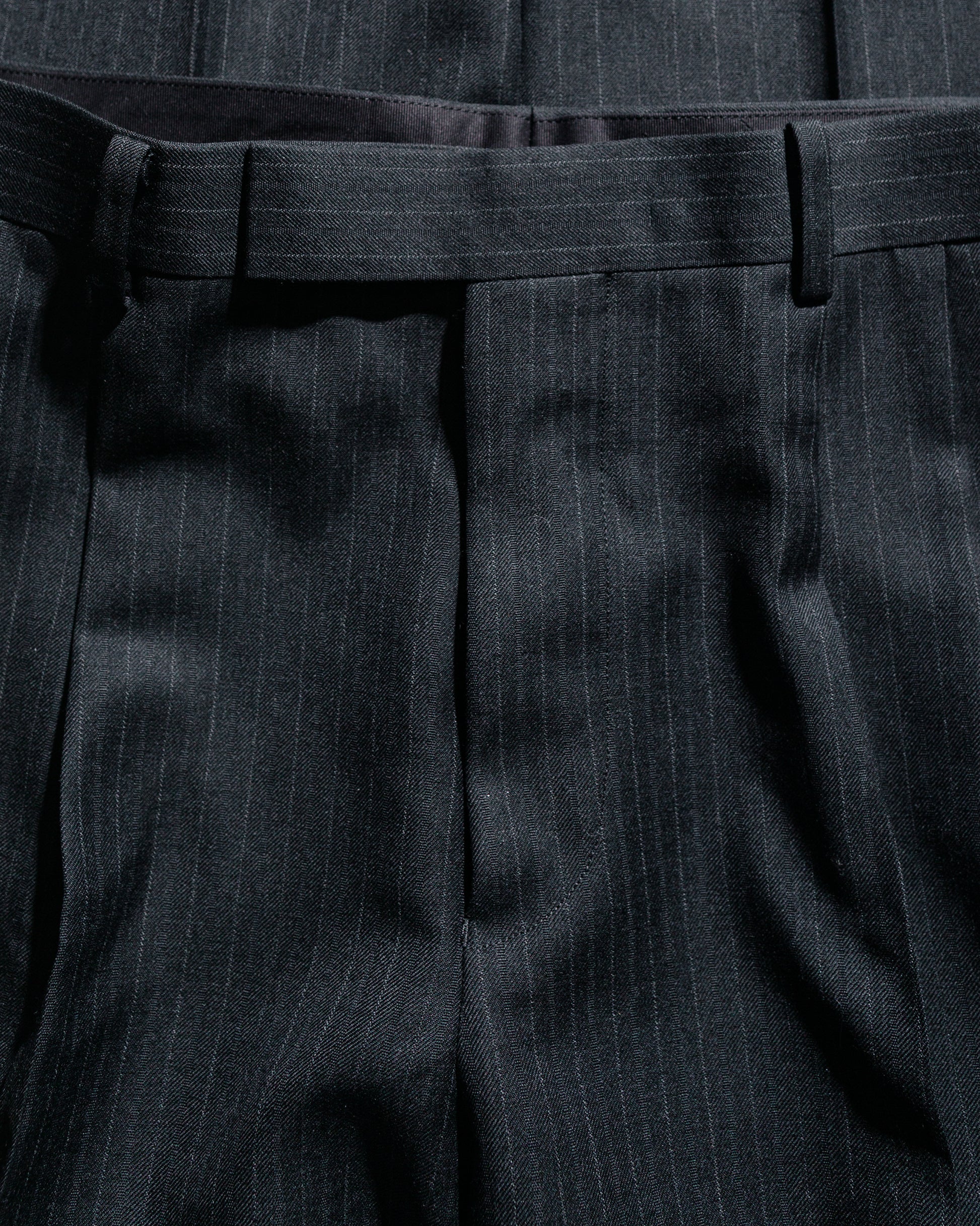 Auralee Light Wool Two-Tuck Slacks Charcoal Navy Stripe