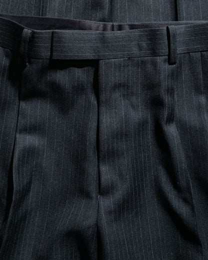 Auralee Light Wool Two-Tuck Slacks Charcoal Navy Stripe