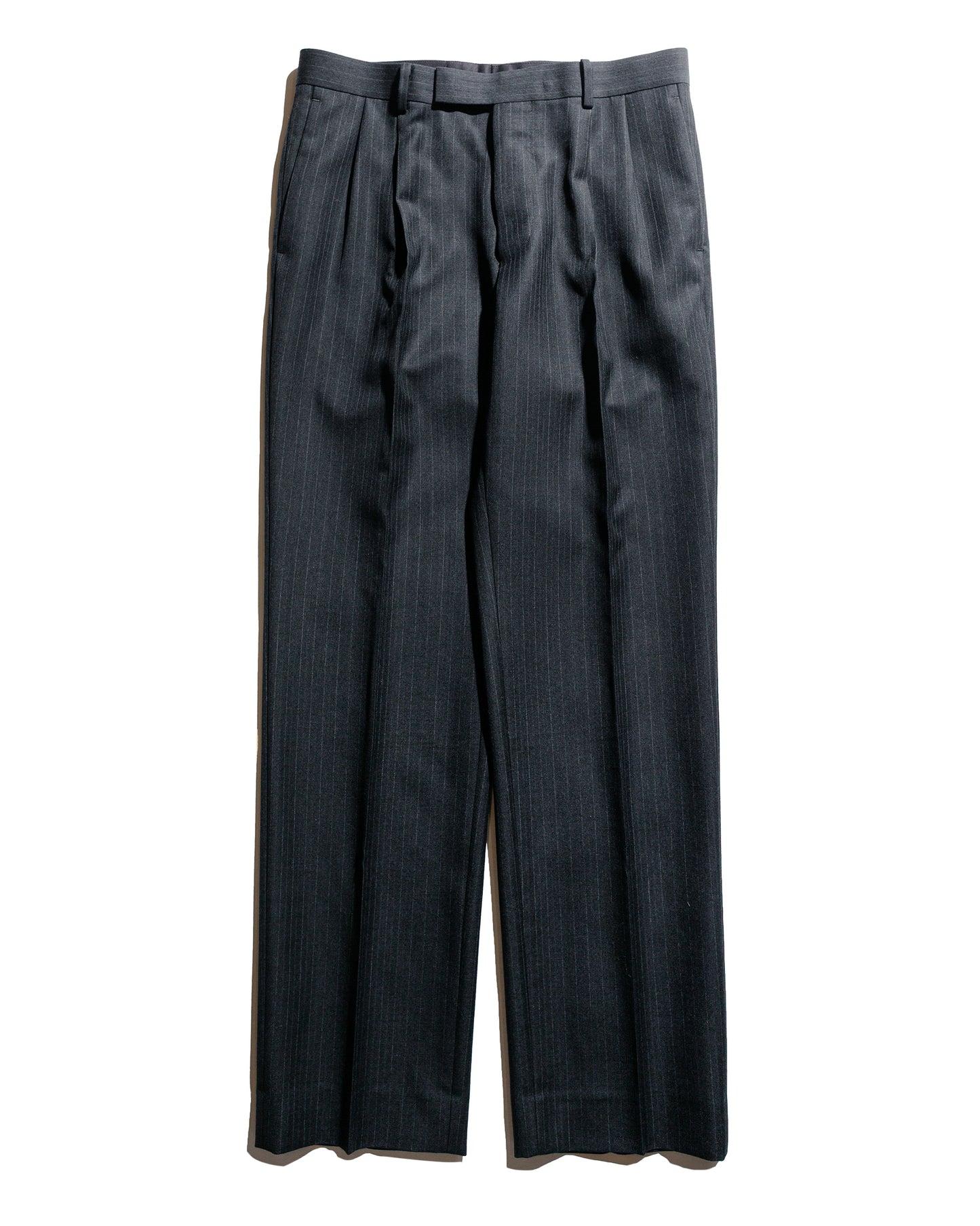 Auralee Light Wool Two-Tuck Slacks Charcoal Navy Stripe