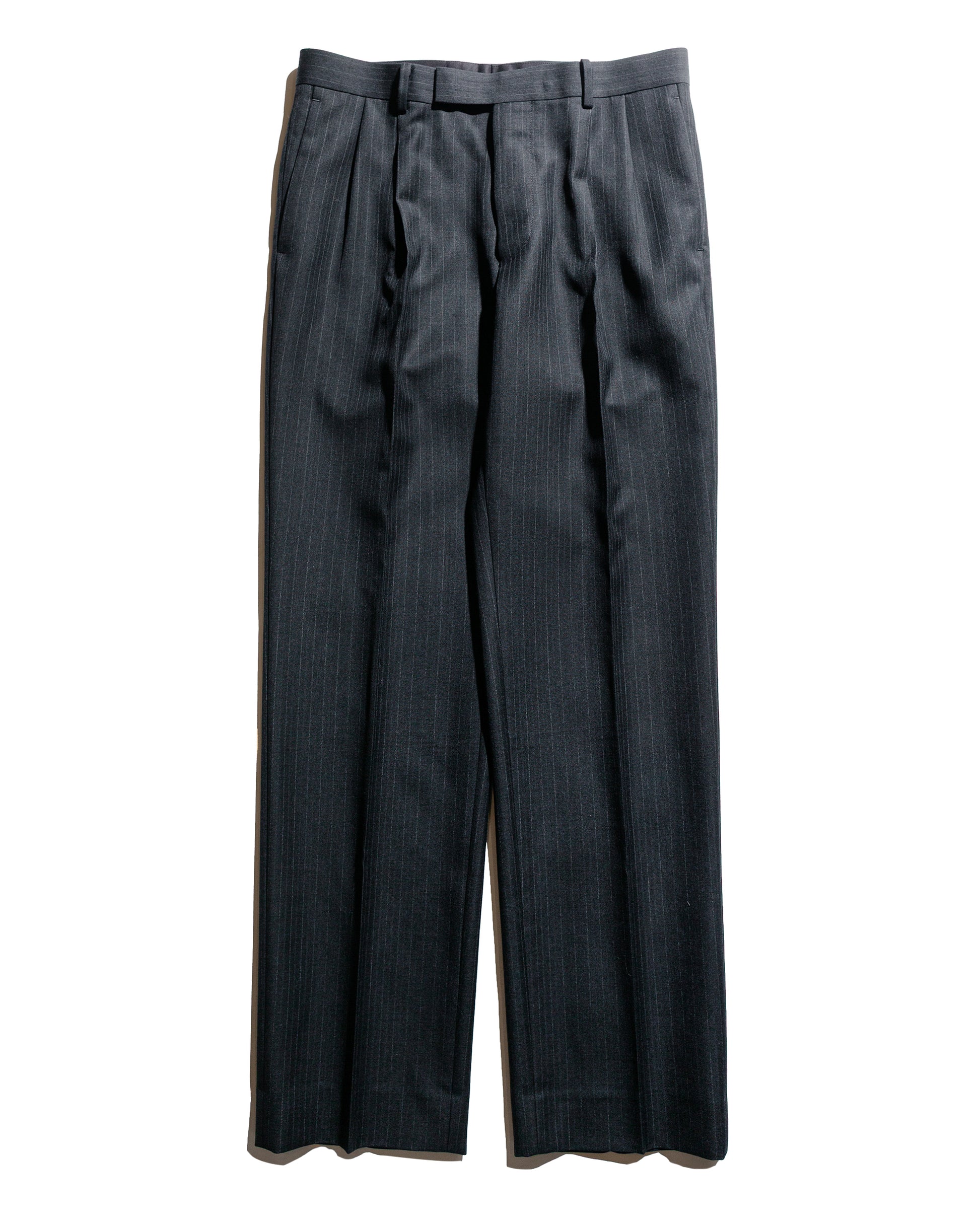 Auralee Light Wool Two-Tuck Slacks Charcoal Navy Stripe