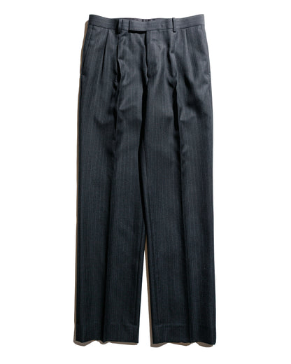 Auralee Light Wool Two-Tuck Slacks Charcoal Navy Stripe