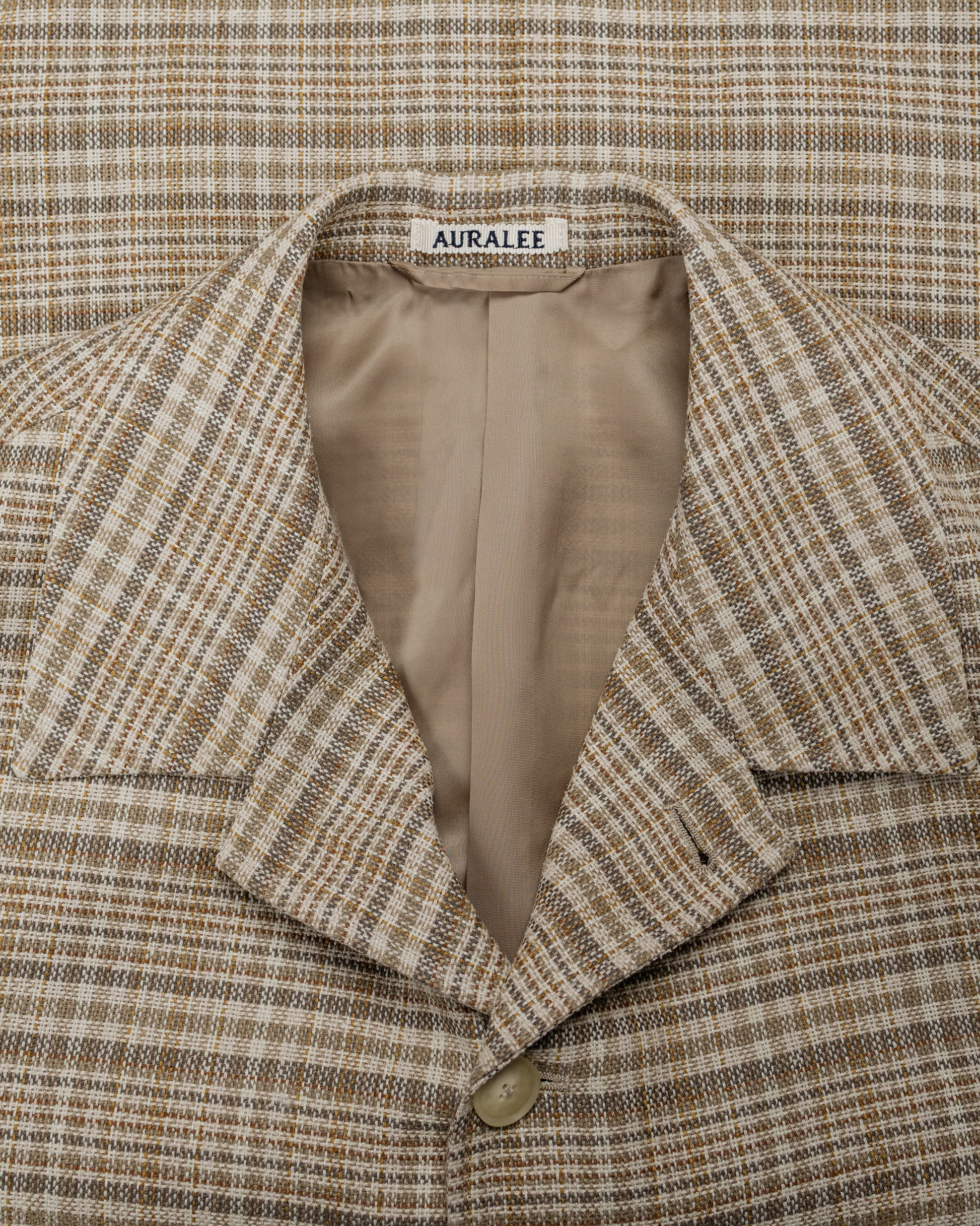 Auralee Linen Silk Linen Nep Check Jacket Ivory Beige Check