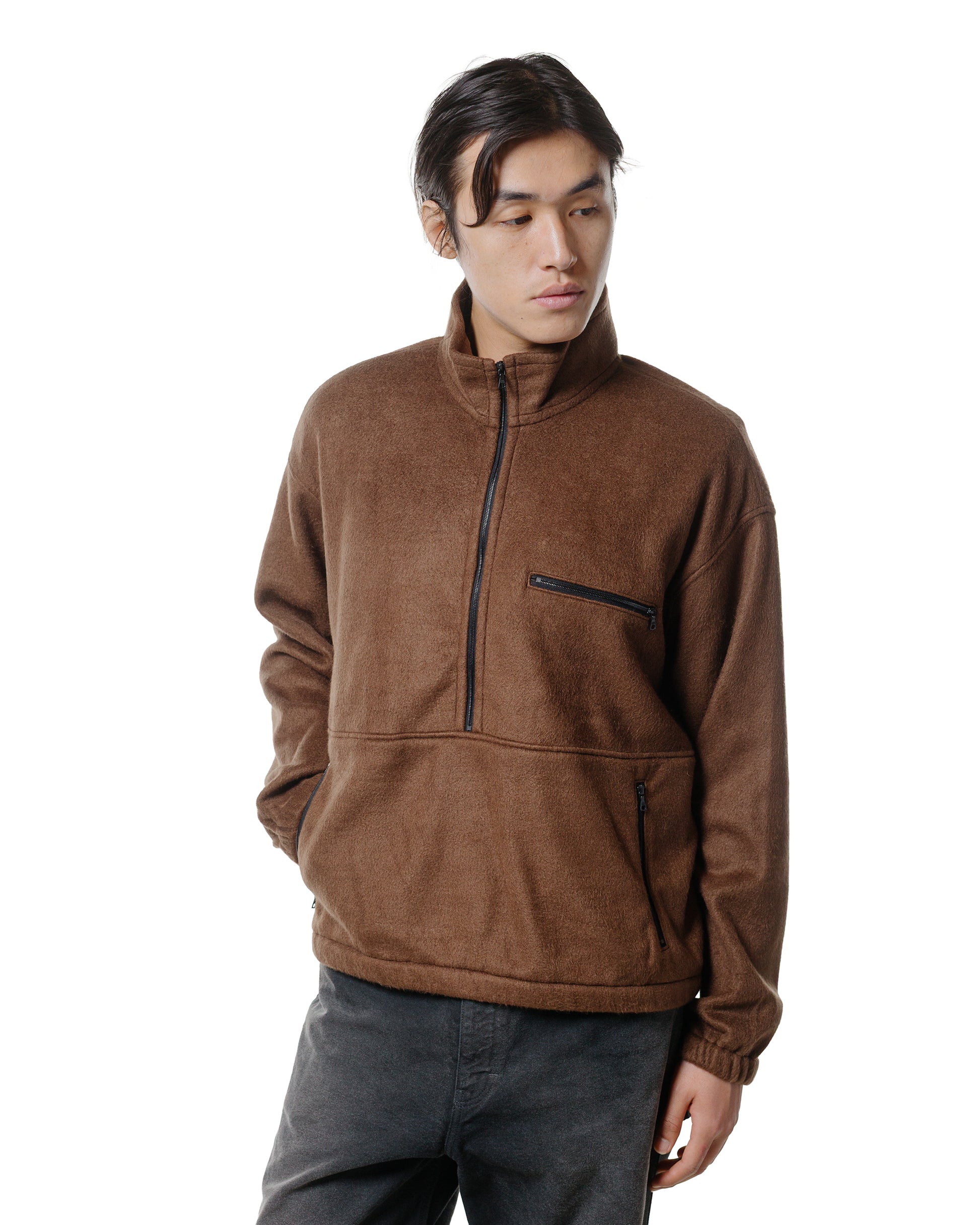 Auralee Pure Silk Comfort Fleece Half Zip P/O Brown