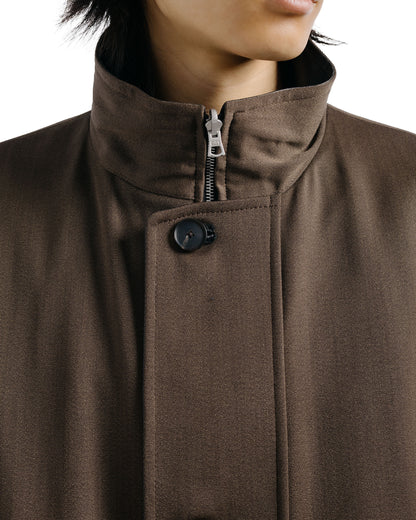 Auralee Reversible Wool Twisted Twill / Sheep Leather Half Coat Brown Chambray/Black
