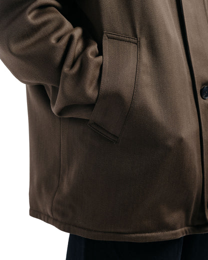 Auralee Reversible Wool Twisted Twill / Sheep Leather Half Coat Brown Chambray/Black