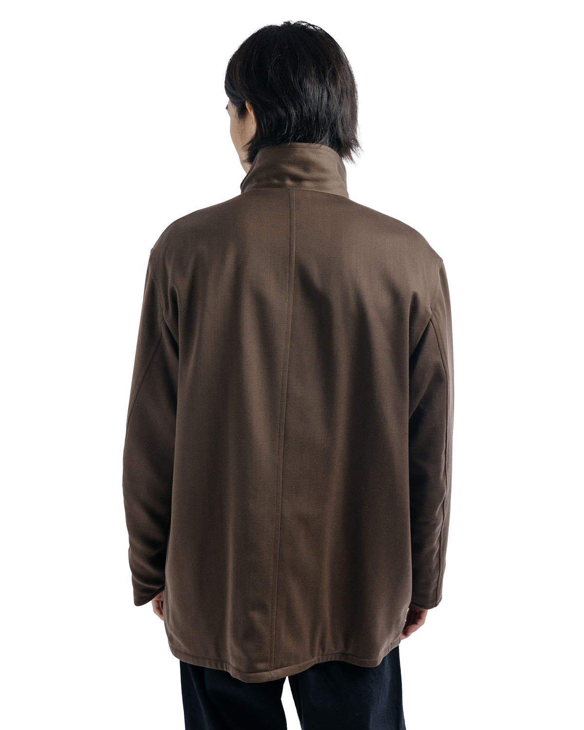 Auralee Reversible Wool Twisted Twill / Sheep Leather Half Coat Brown Chambray/Black