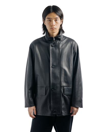 Auralee Reversible Wool Twisted Twill / Sheep Leather Half Coat Brown Chambray/Black