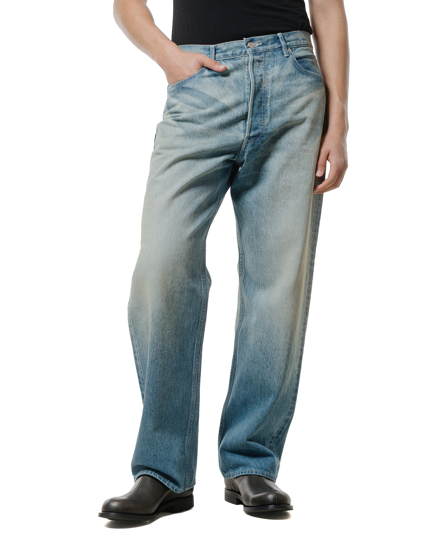 Auralee Selvedge Faded Heavy Denim Wide Pants Faded Indigo
