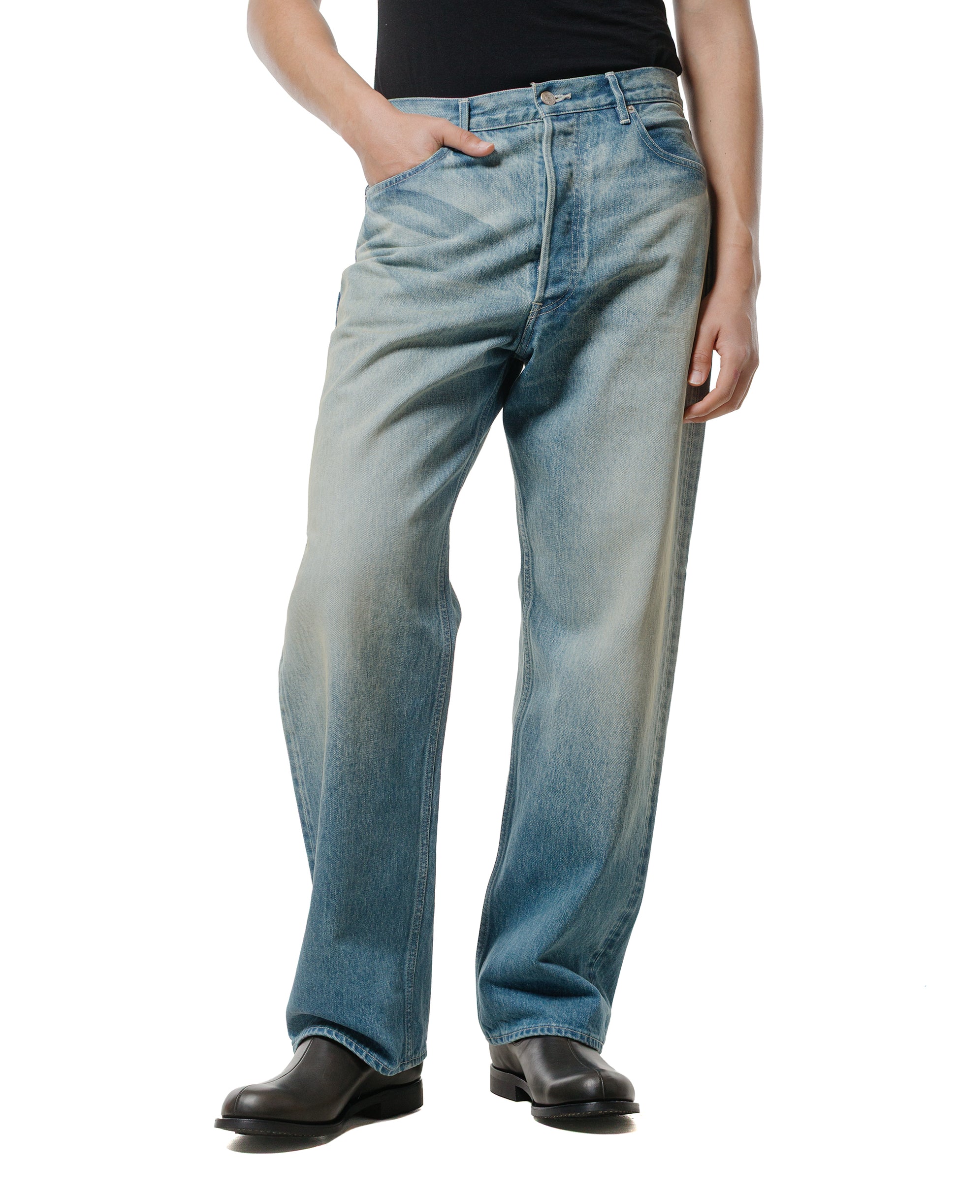 Auralee Selvedge Faded Heavy Denim Wide Pants Faded Indigo