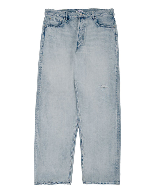 Auralee Selvedge Faded Light Denim Wide Pants Light Indigo