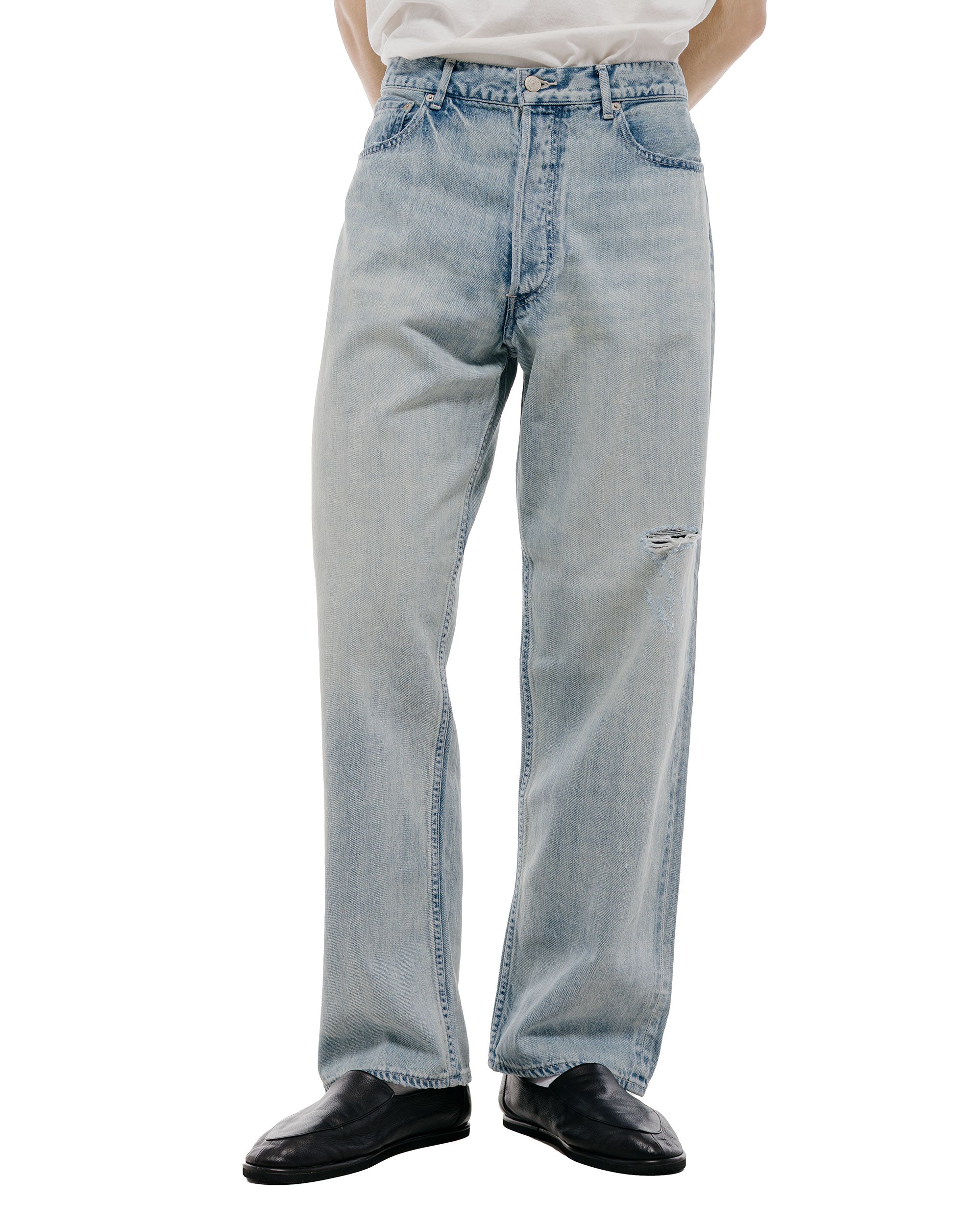 Auralee Selvedge Faded Light Denim Wide Pants Light Indigo