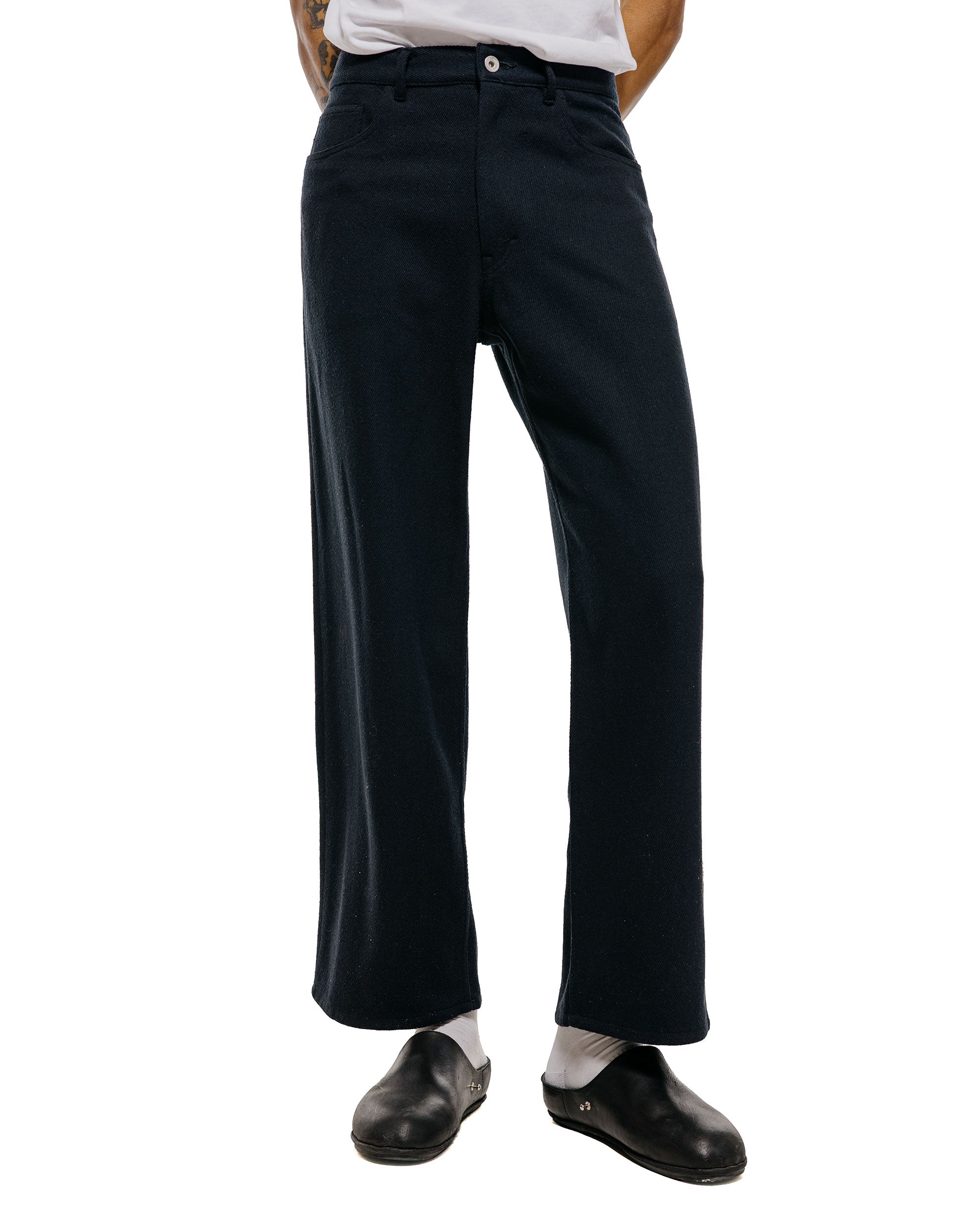 Auralee Silk Nep Denim 5P Wide Pants Black