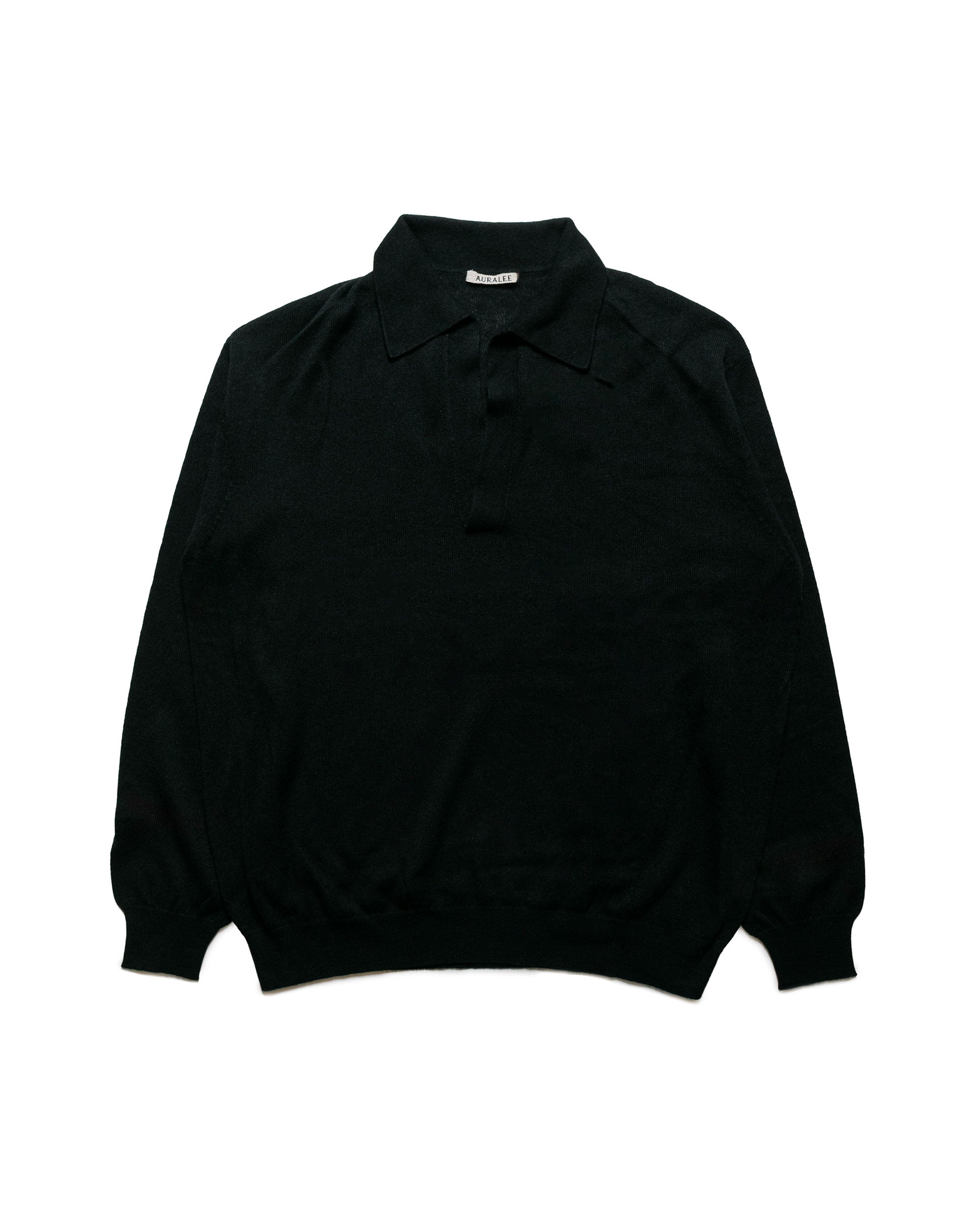 Auralee Super Fine Cashmere Silk Knit Skipper Polo Black