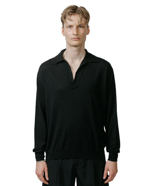 Auralee Super Fine Cashmere Silk Knit Skipper Polo Black model front