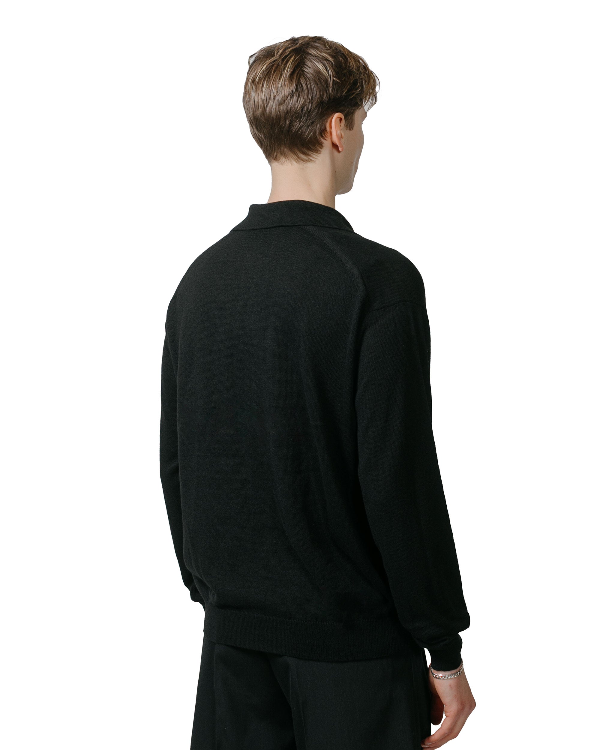 Auralee Super Fine Cashmere Silk Knit Skipper Polo Black