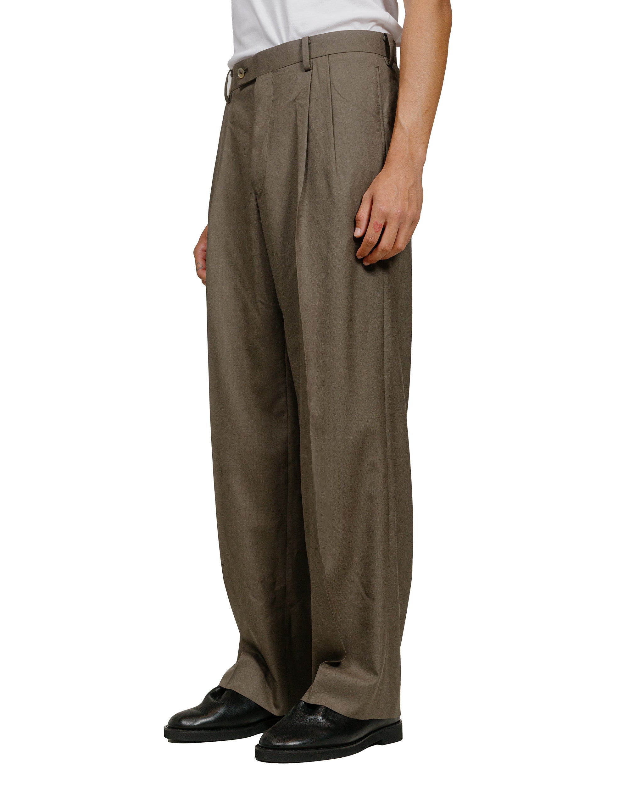 Auralee Super Fine Tropical Wool Slacks Dark Khaki