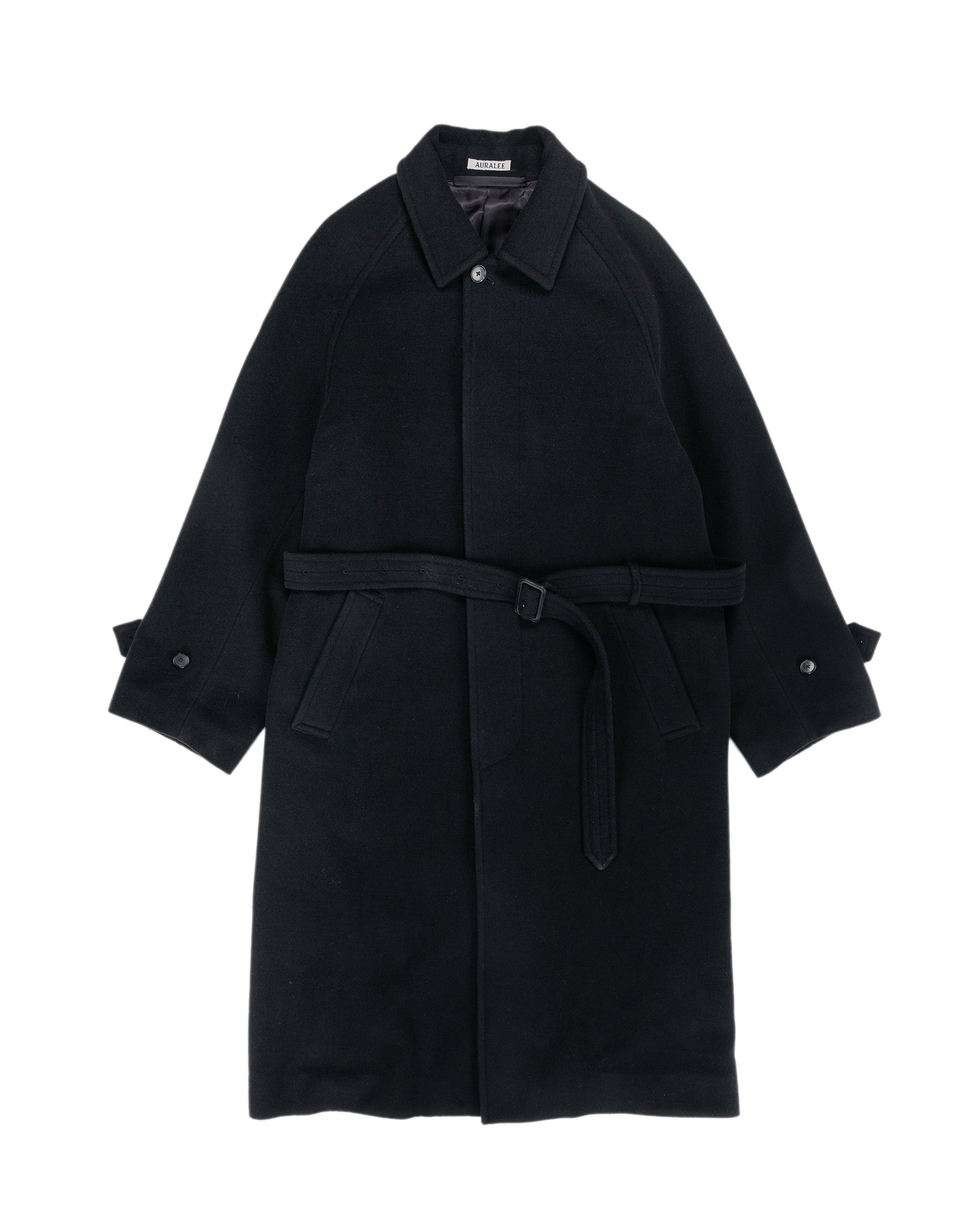 Auralee Super Fine Wool Mosser Soutien Collar Coat Black