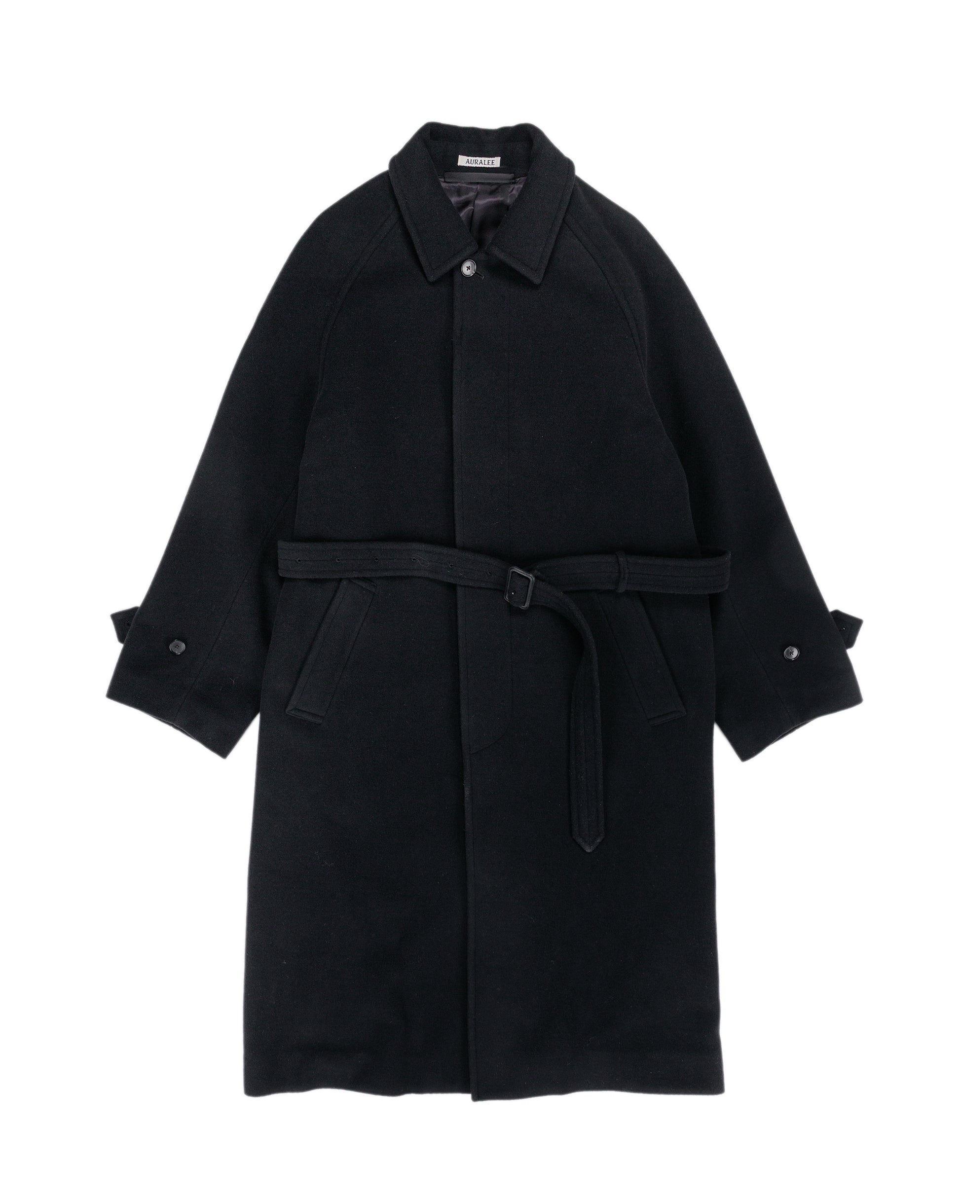 Auralee Super Fine Wool Mosser Soutien Collar Coat Black