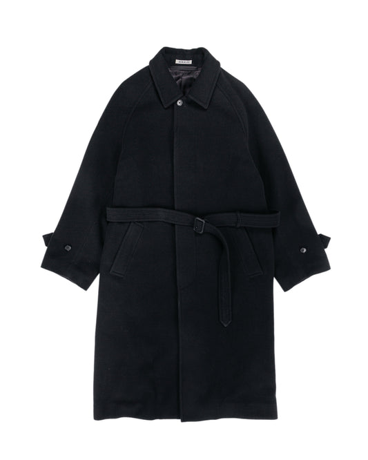 Auralee Super Fine Wool Mosser Soutien Collar Coat Black