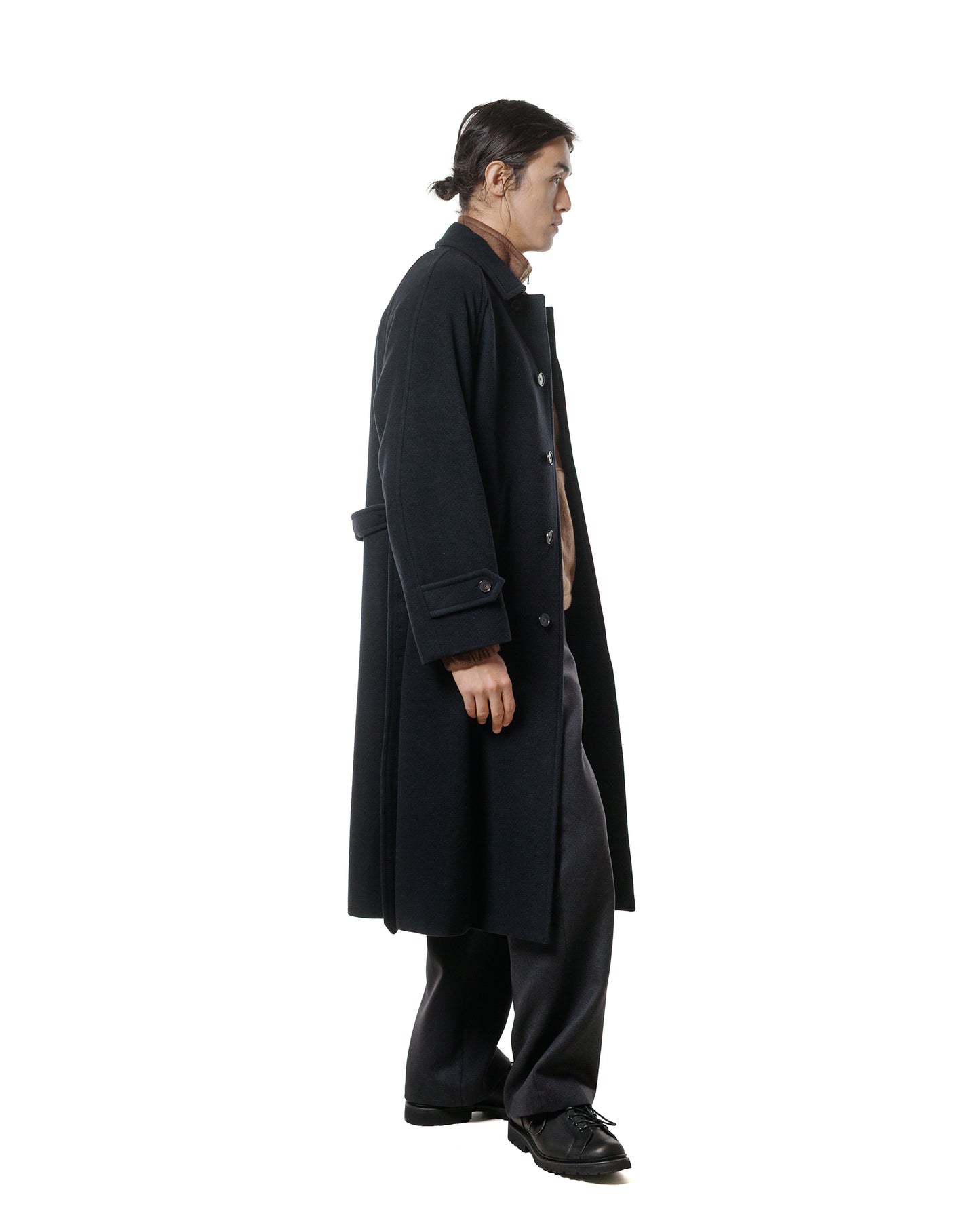 Auralee Super Fine Wool Mosser Soutien Collar Coat Black