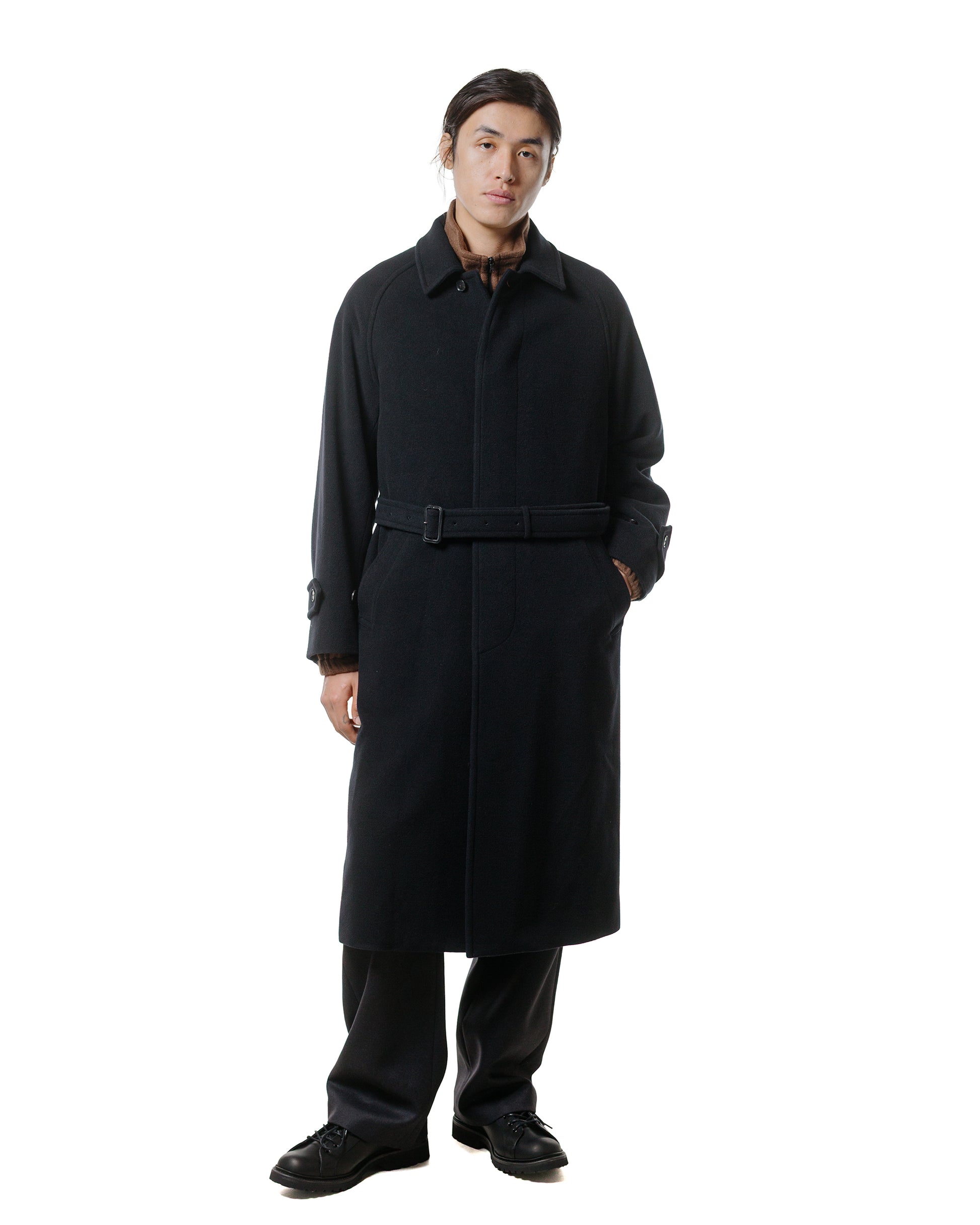 Auralee Super Fine Wool Mosser Soutien Collar Coat Black