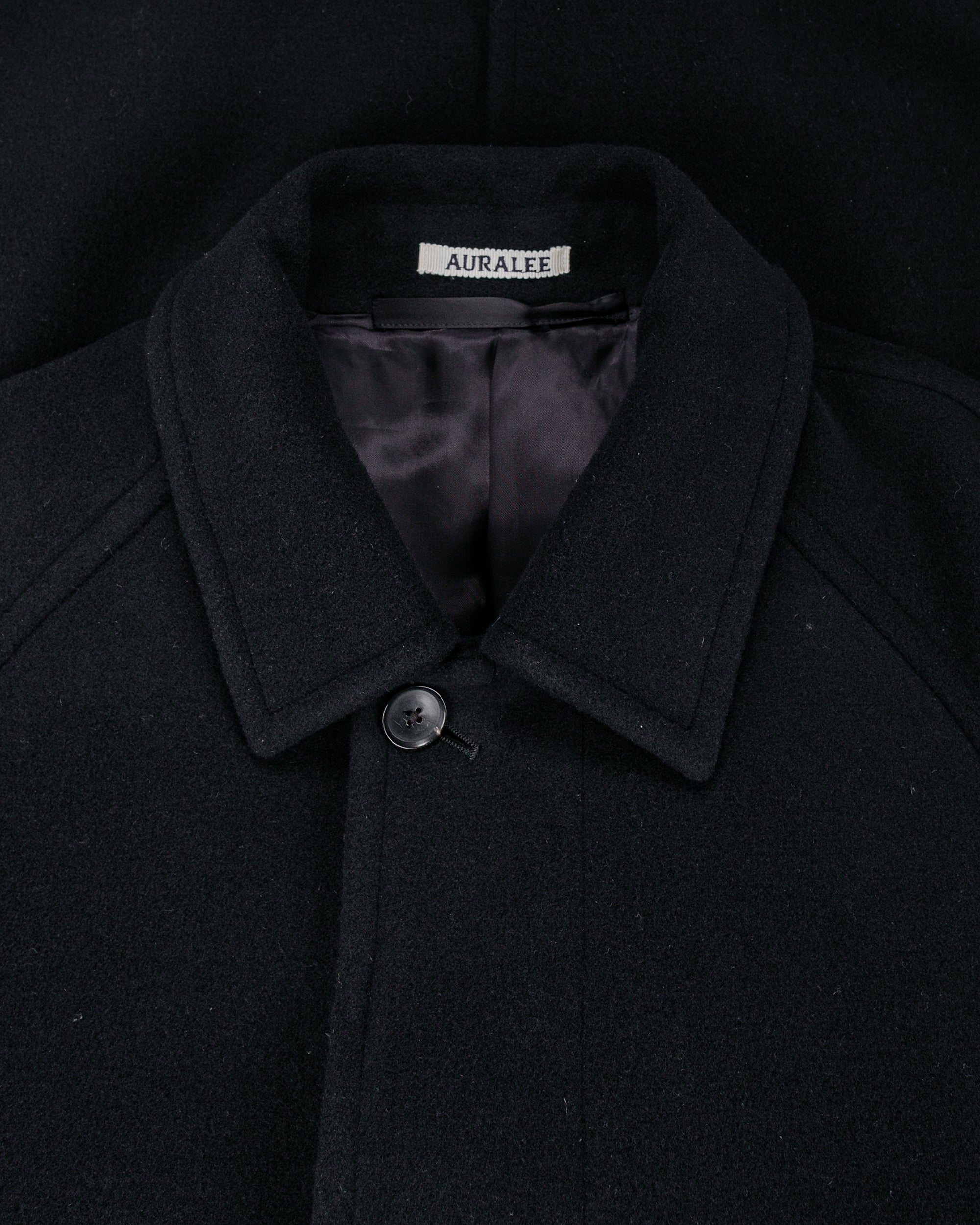 Auralee Super Fine Wool Mosser Soutien Collar Coat Black