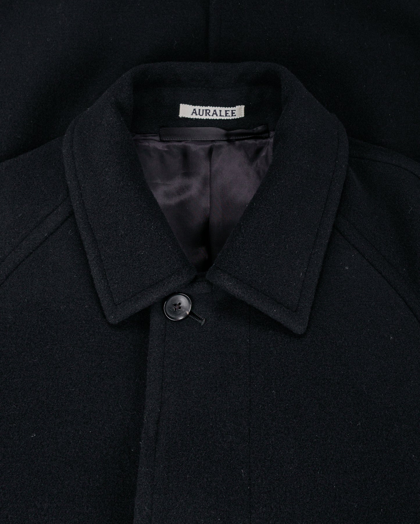 Auralee Super Fine Wool Mosser Soutien Collar Coat Black