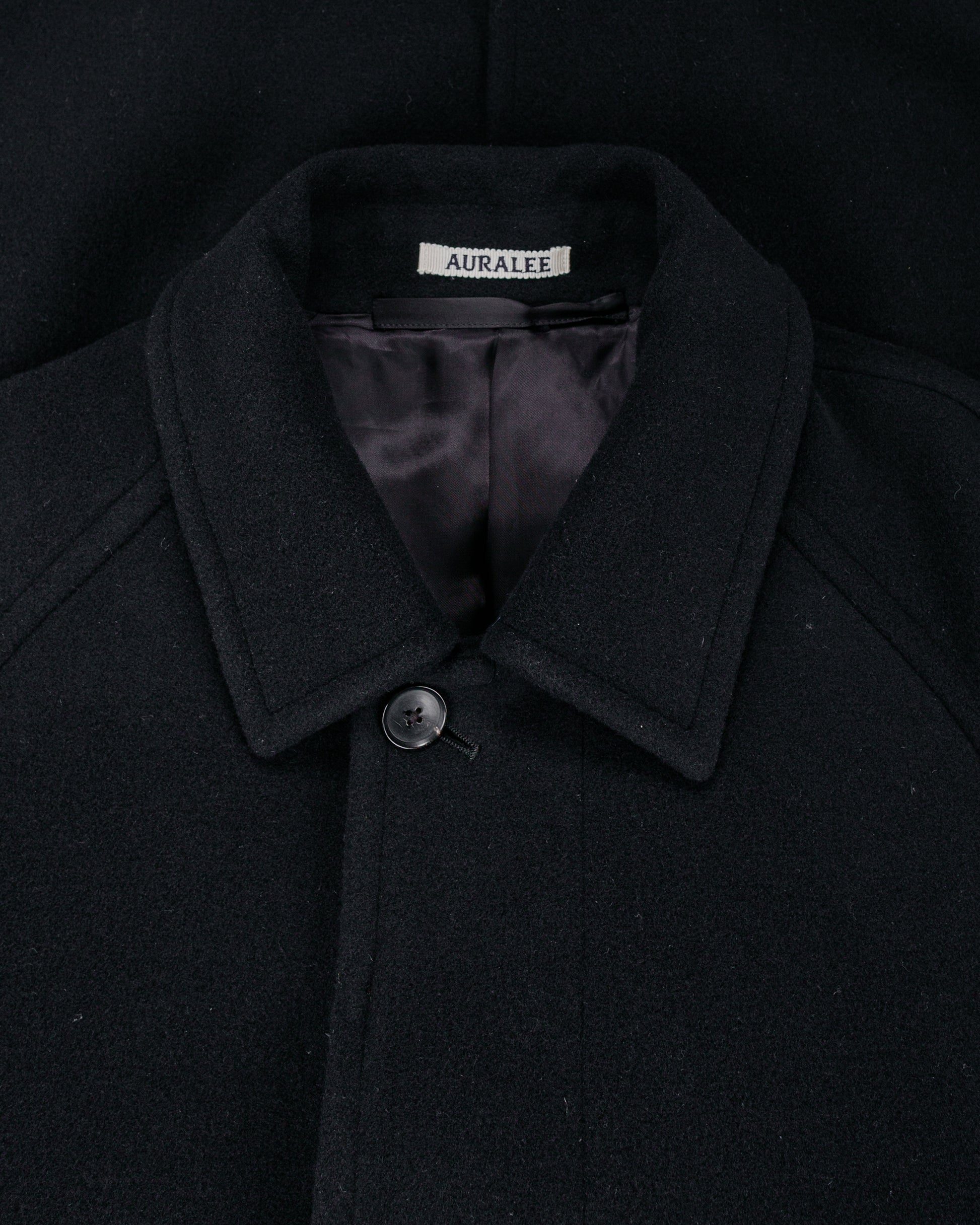 Auralee Super Fine Wool Mosser Soutien Collar Coat Black