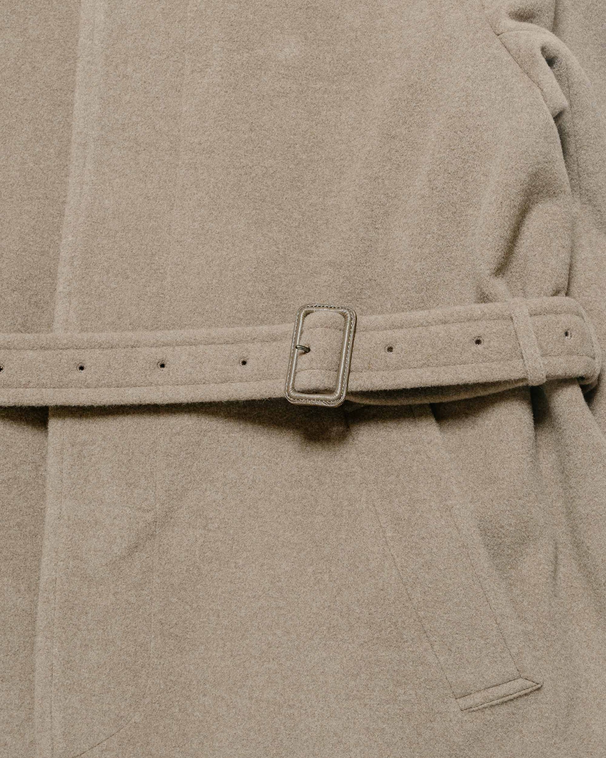 Auralee Super Fine Wool Mosser Soutien Collar Coat Khaki Beige belt