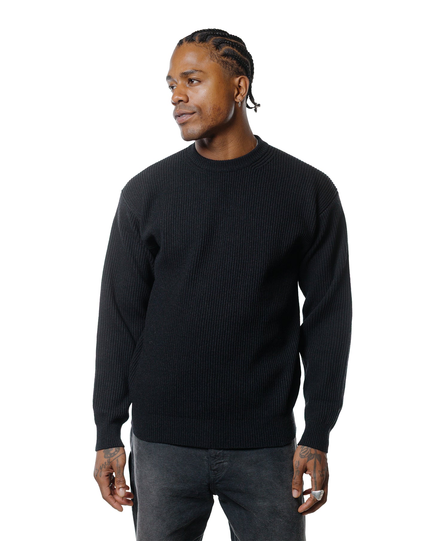Auralee Super Fine Wool Rib Knit P/O Black