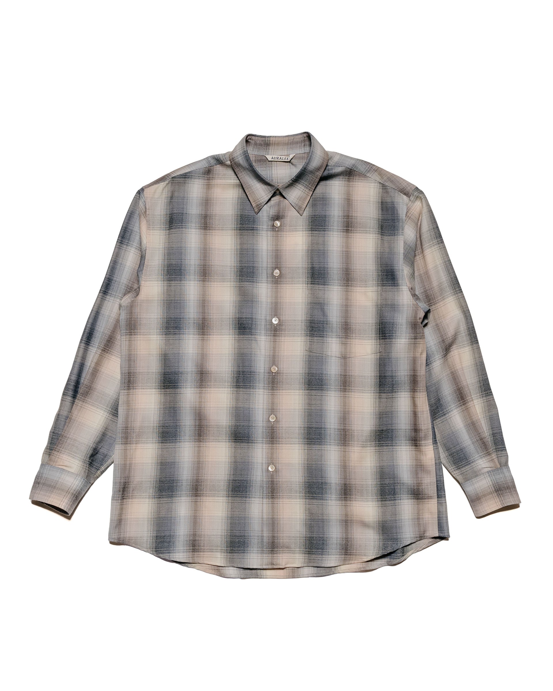 Auralee Super Light Wool Check Shirt Beige Blue Check 