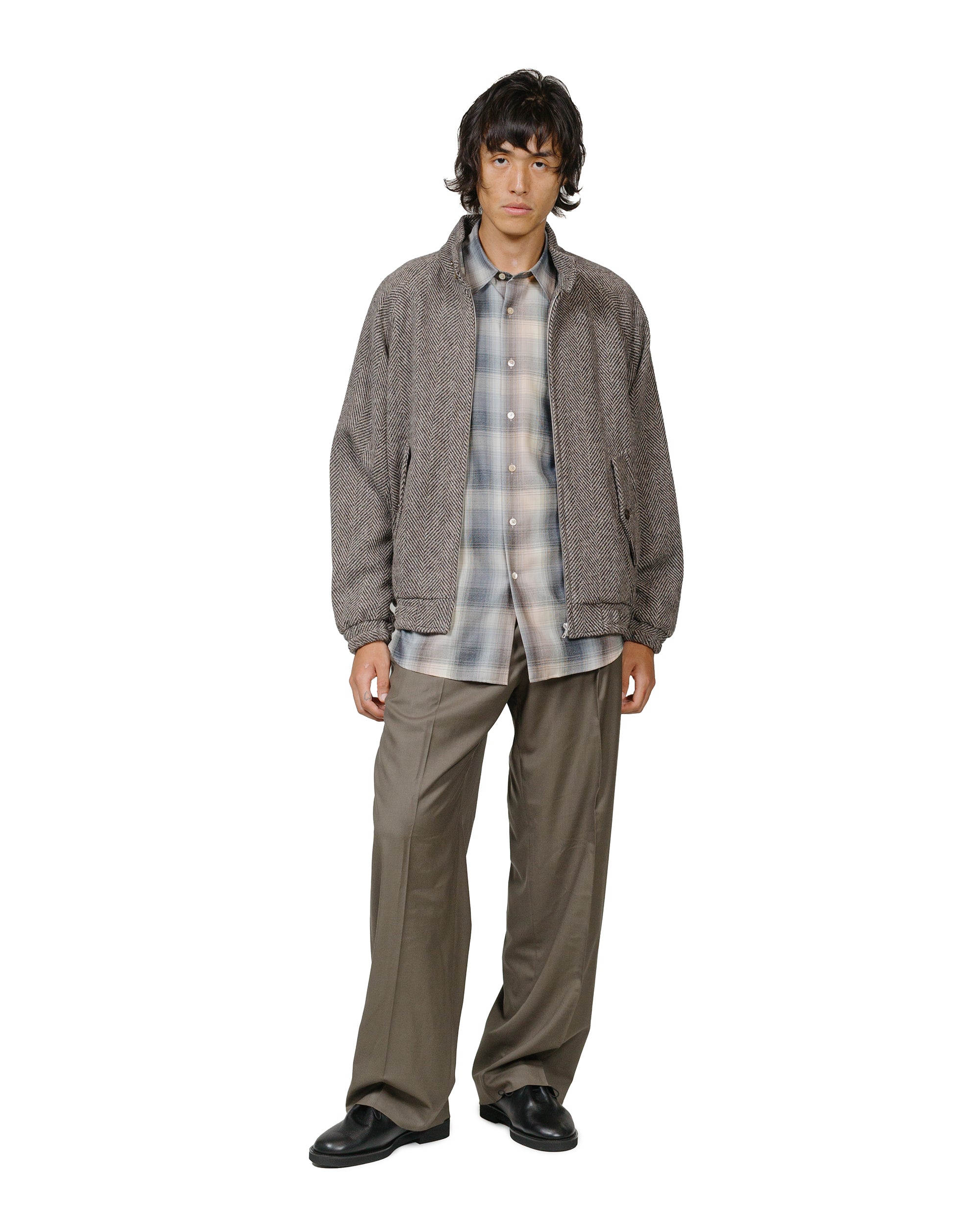 Auralee Super Light Wool Check Shirt Beige Blue Check