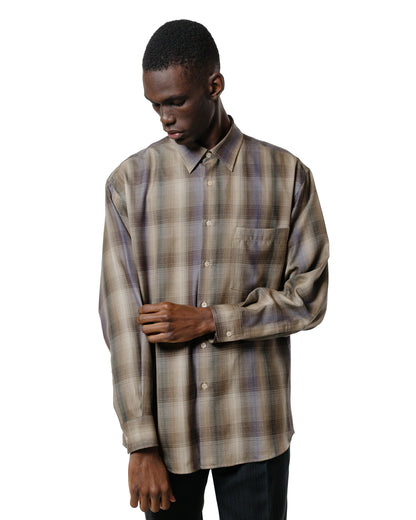 Auralee Super Light Wool Check Shirt Brown Blue Check