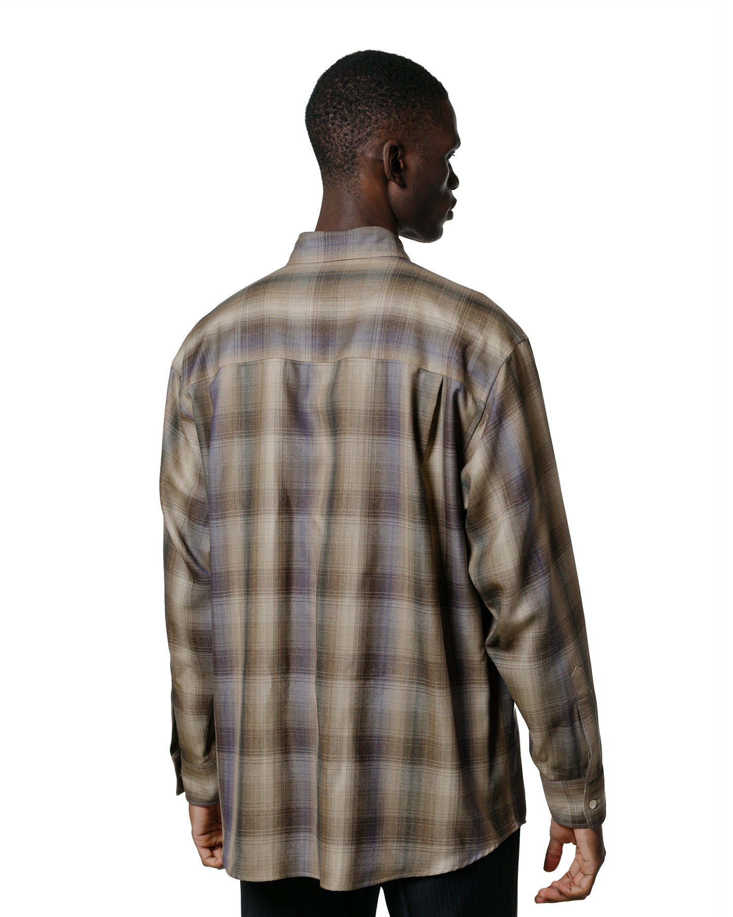 Auralee Super Light Wool Check Shirt Brown Blue Check