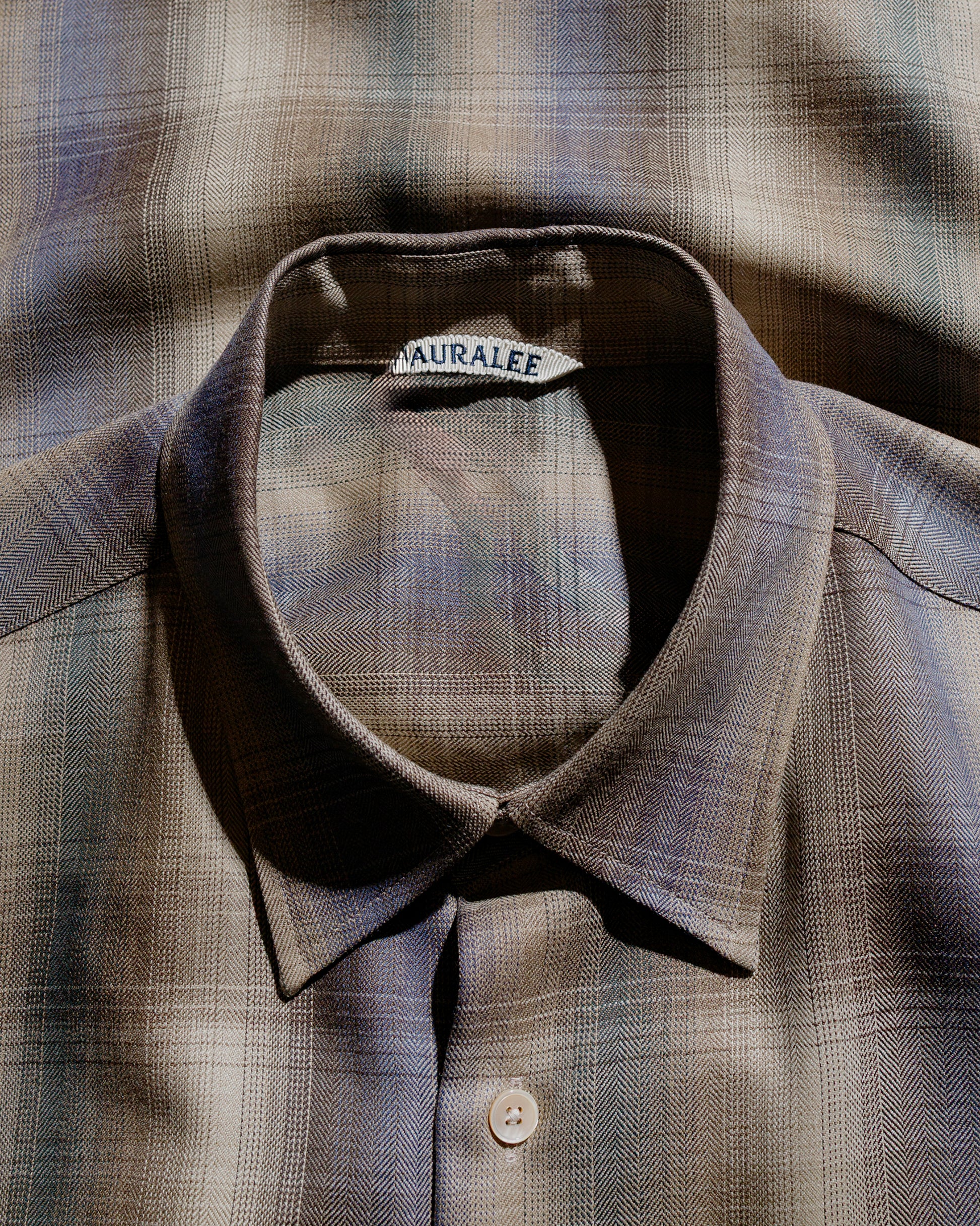 Auralee Super Light Wool Check Shirt Brown Blue Check