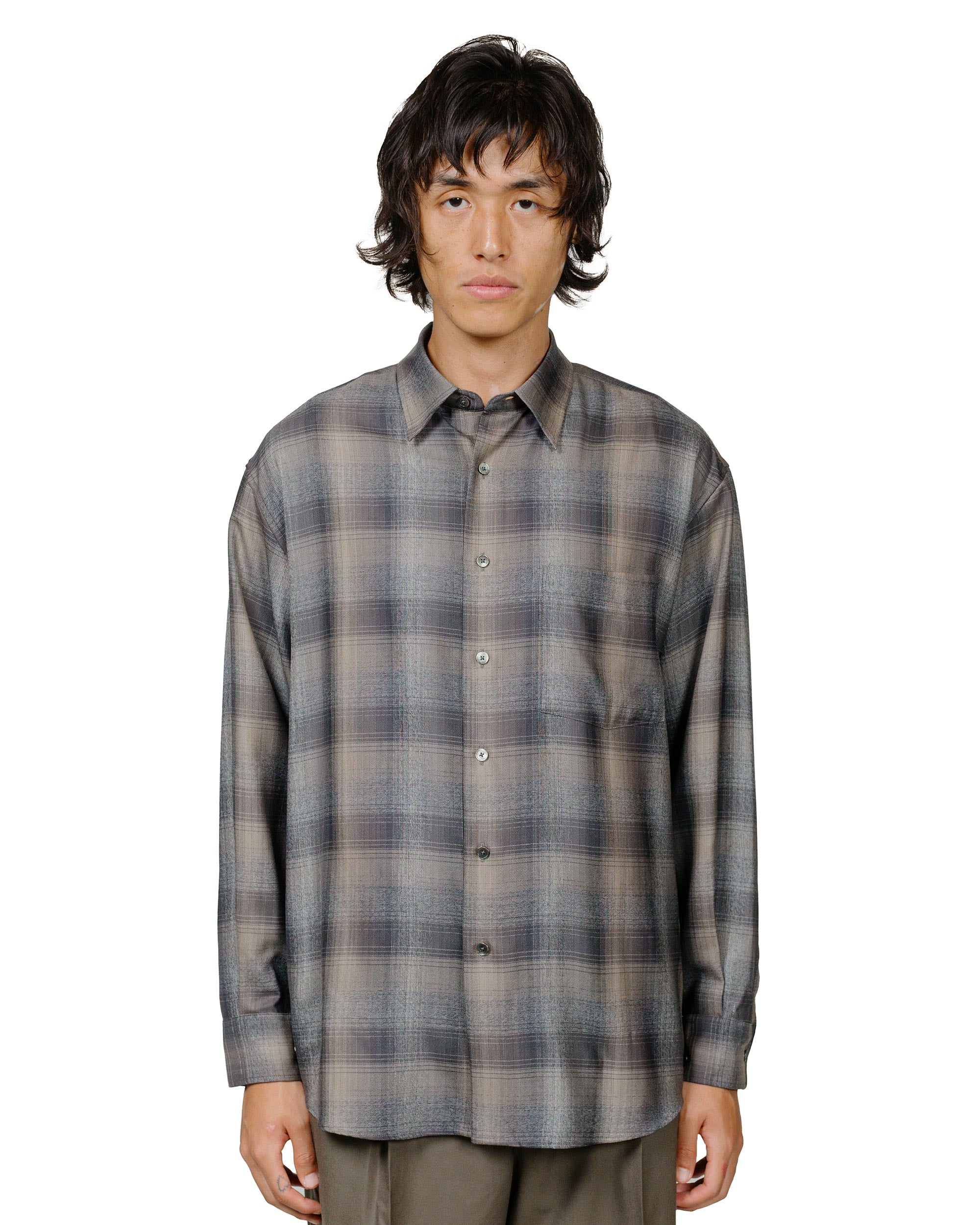 Auralee Super Light Wool Check Shirt Charcoal Grey Check