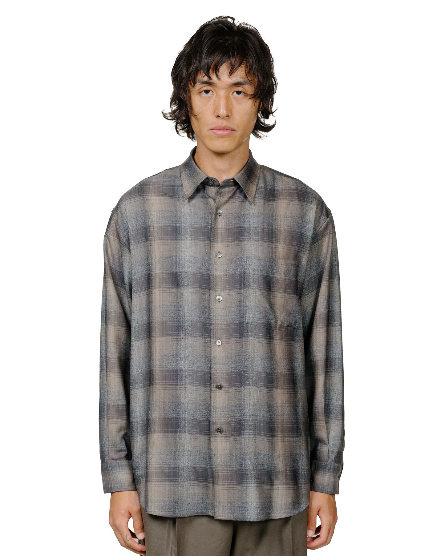 Auralee Super Light Wool Check Shirt Charcoal Grey Check Auralee Super Light Wool Check Shirt Charcoal Grey Check