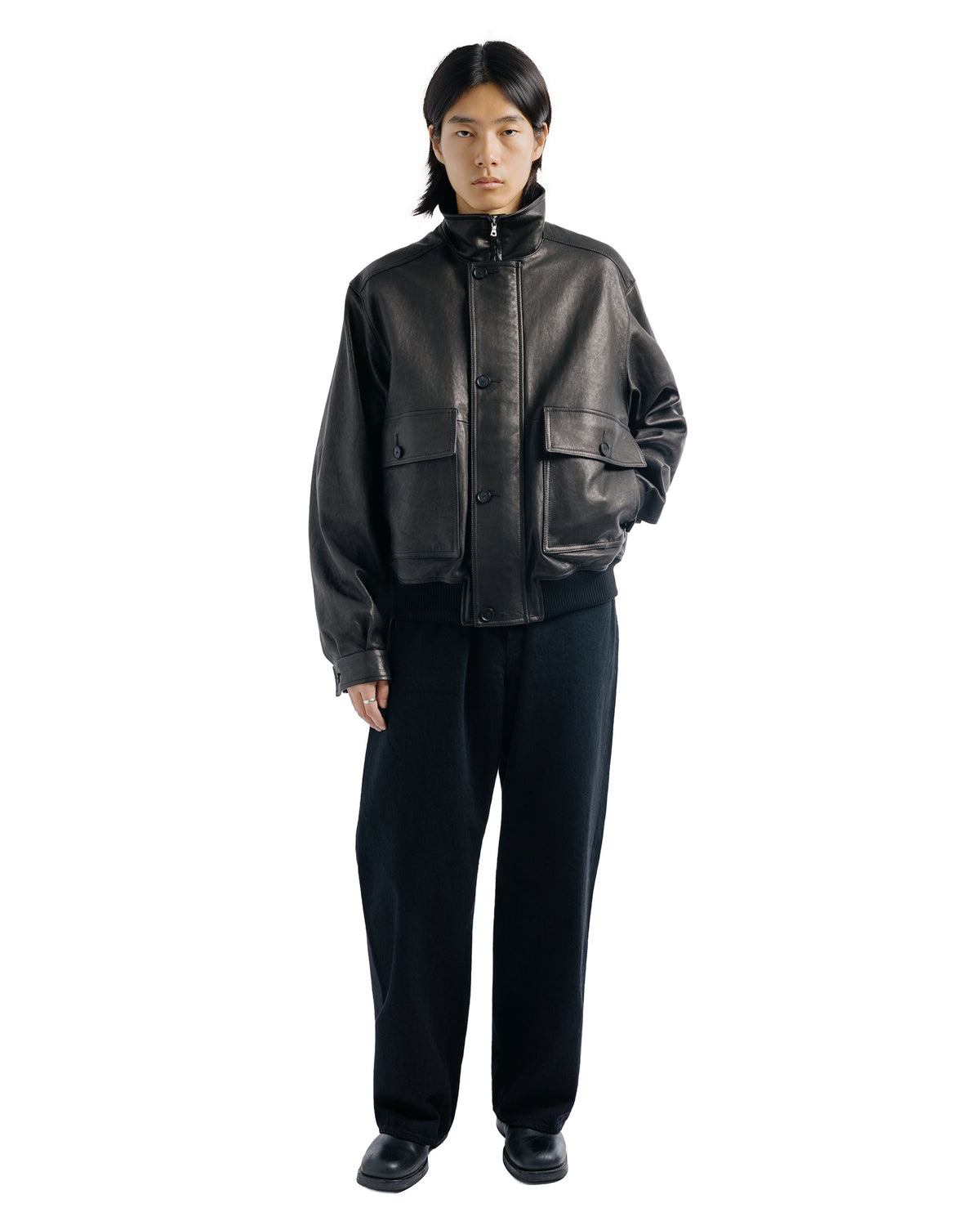 Auralee Textured Lamb Leather Blouson Black